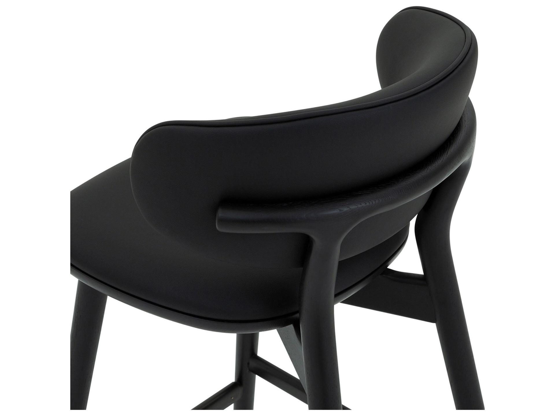 Interlude Home Soren Matte Black Midnight Dark Bronze Leather Oak Wood Bar Stool