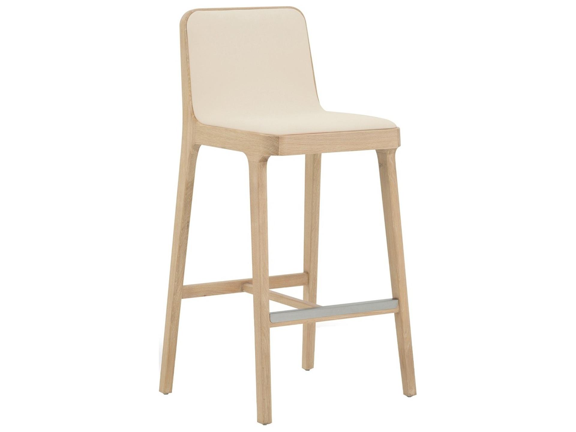 Florent Saddle Acorn Brushed Nickel Leather Oak Wood Bar Stool