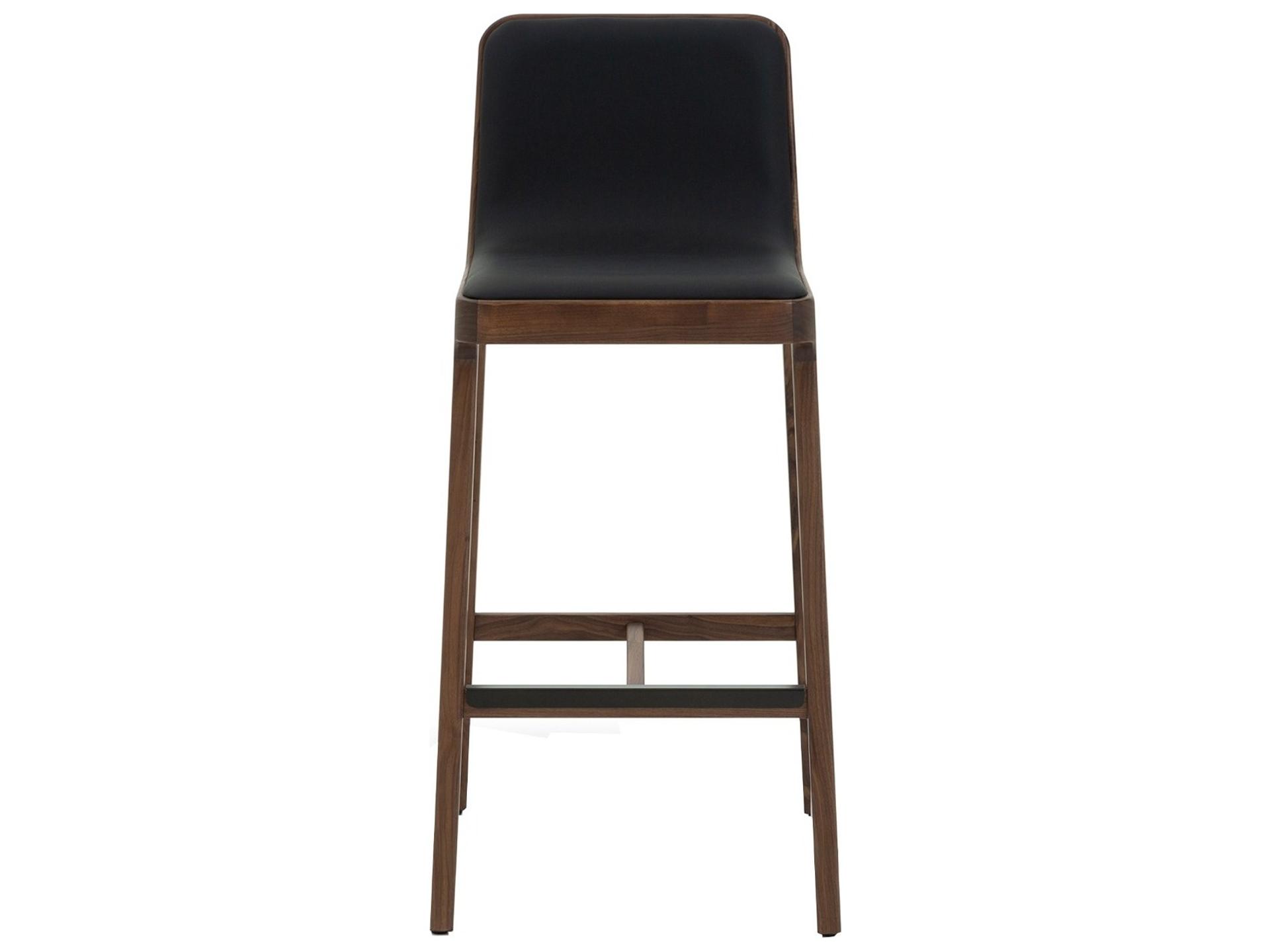 Interlude Home Florent Classic Walnut Midnight Dark Bronze Leather Wood Bar Stool