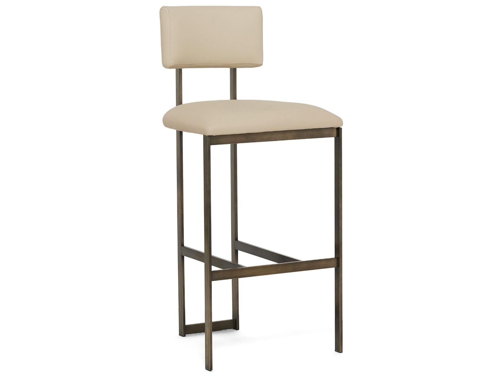 Interlude Home Landon Antique Bronze Cream Latte Leather Bar Stool