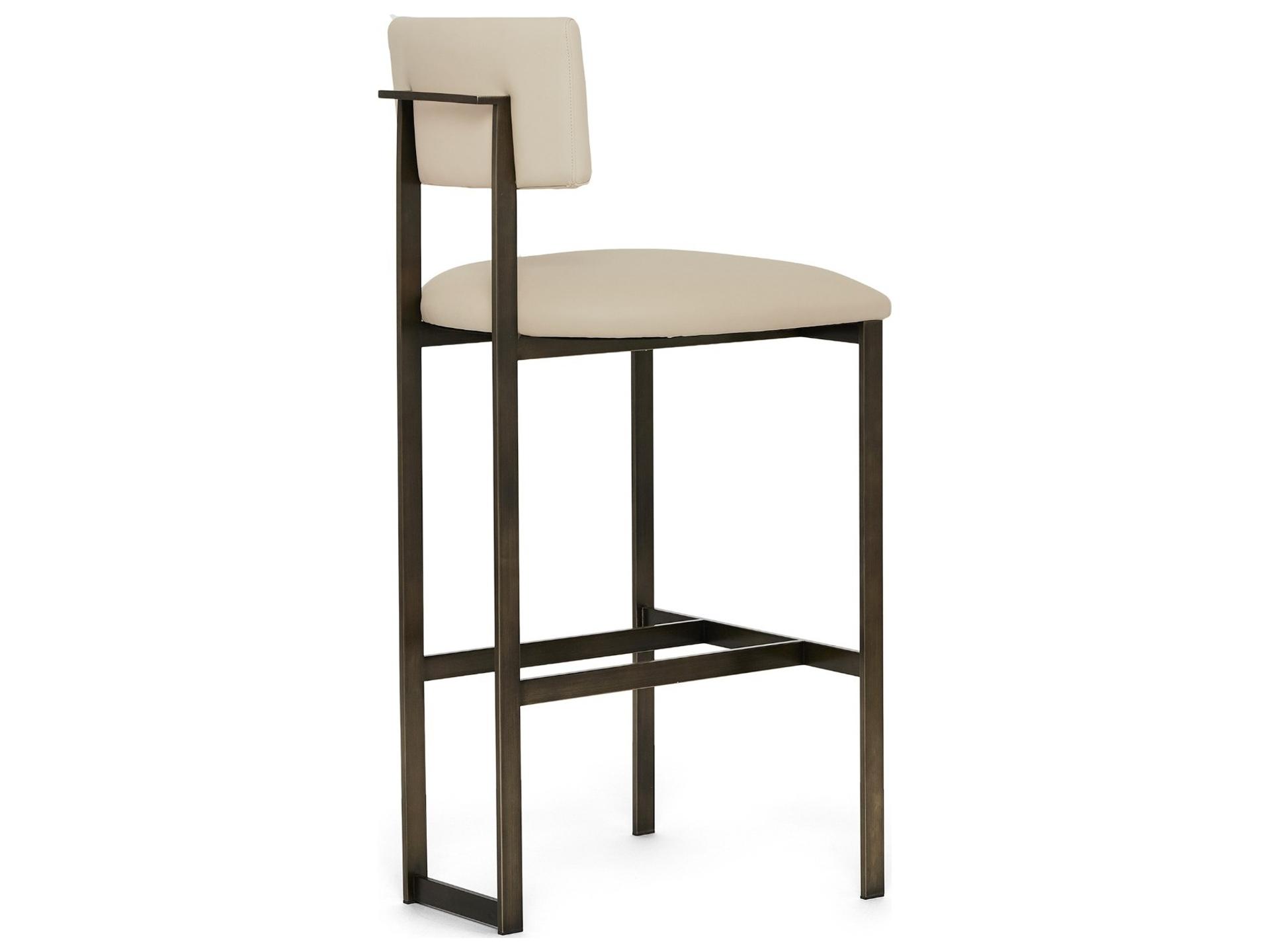 Interlude Home Landon Antique Bronze Cream Latte Leather Bar Stool