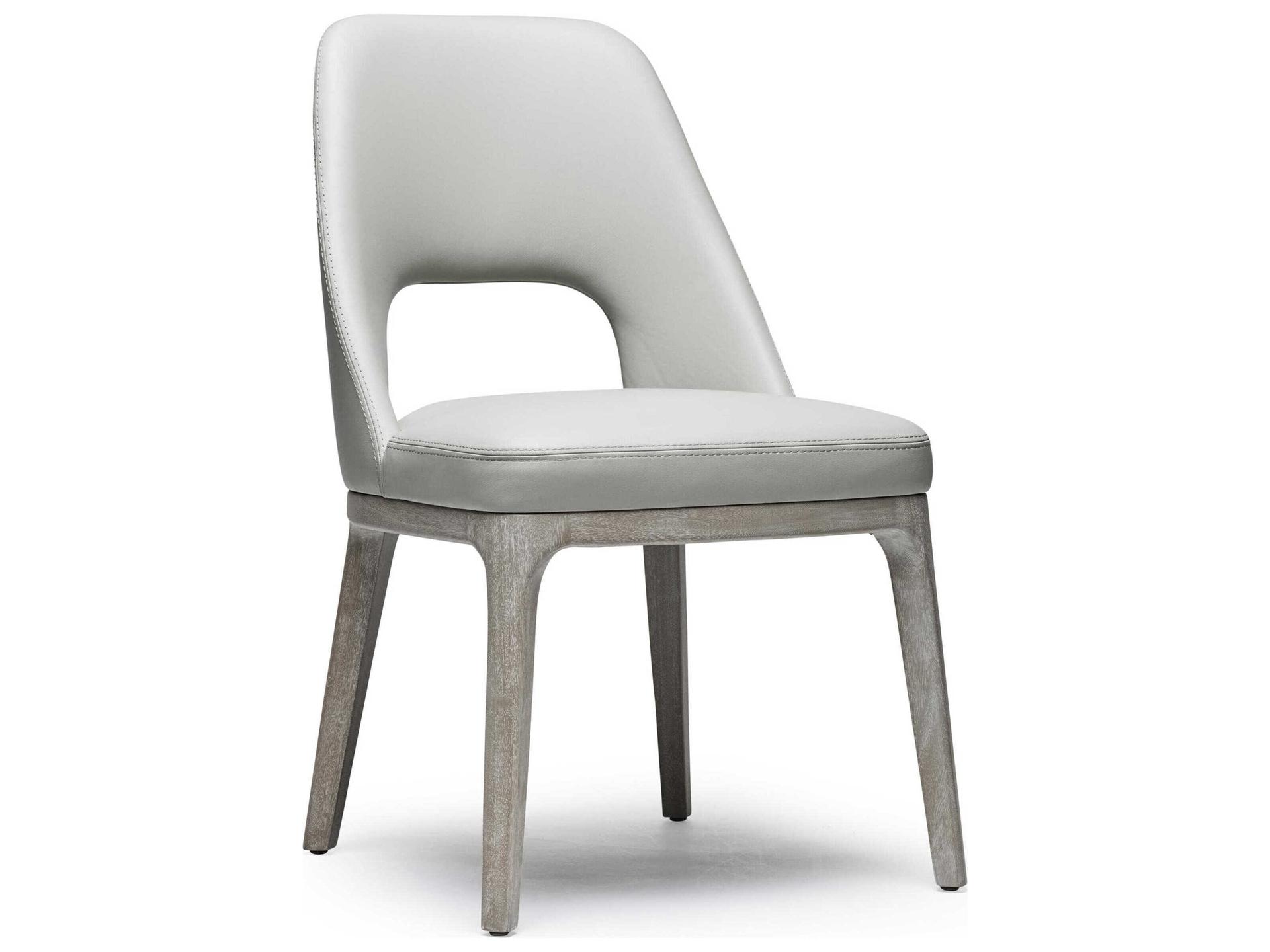 Canton Leather Mahogany Wood Gray Upholstered Side Dining Chair