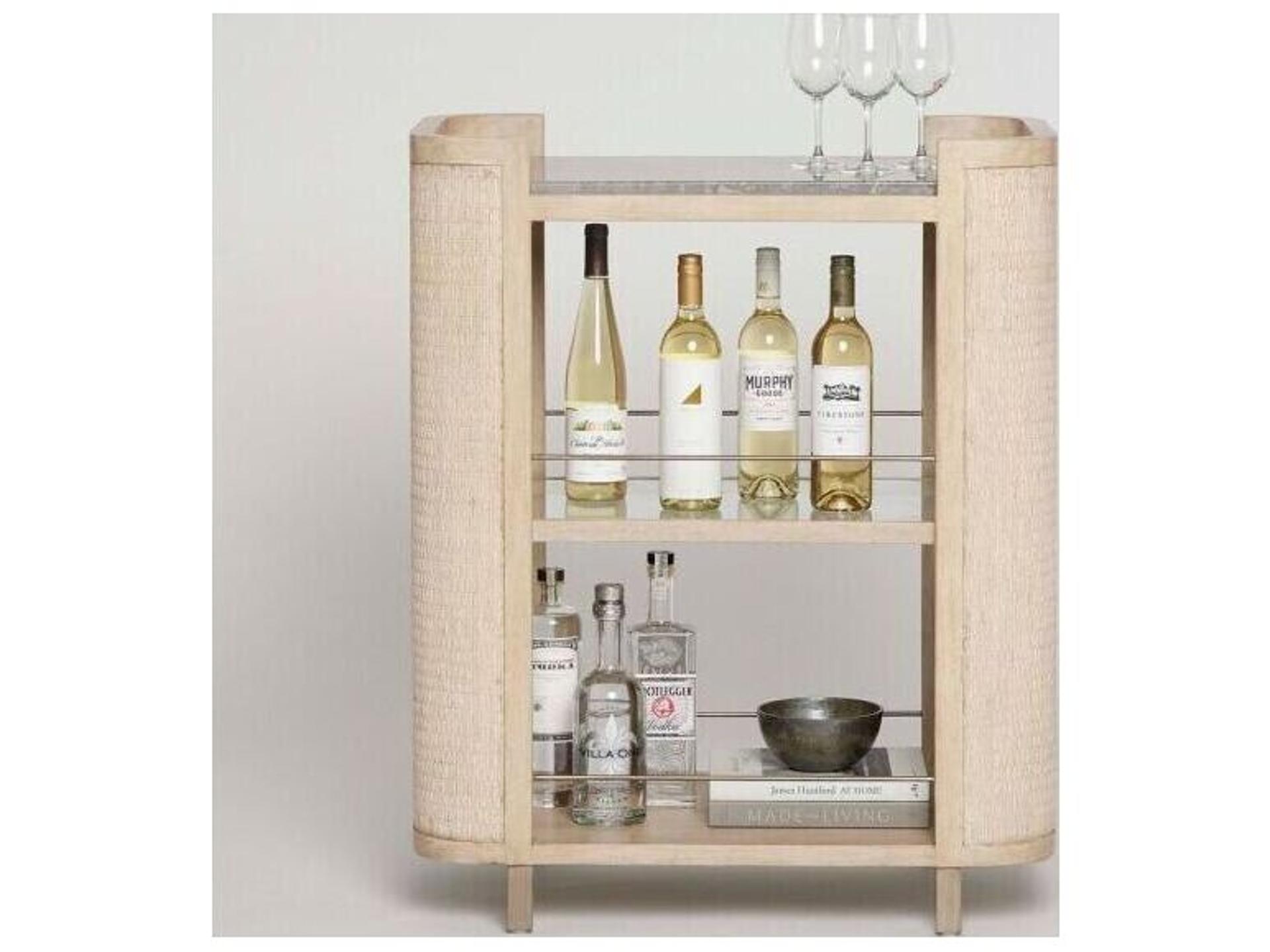 Interlude Home Harperly Marble Natural Washed Taupe Fossil Satin Aged Bronze Bar Cart