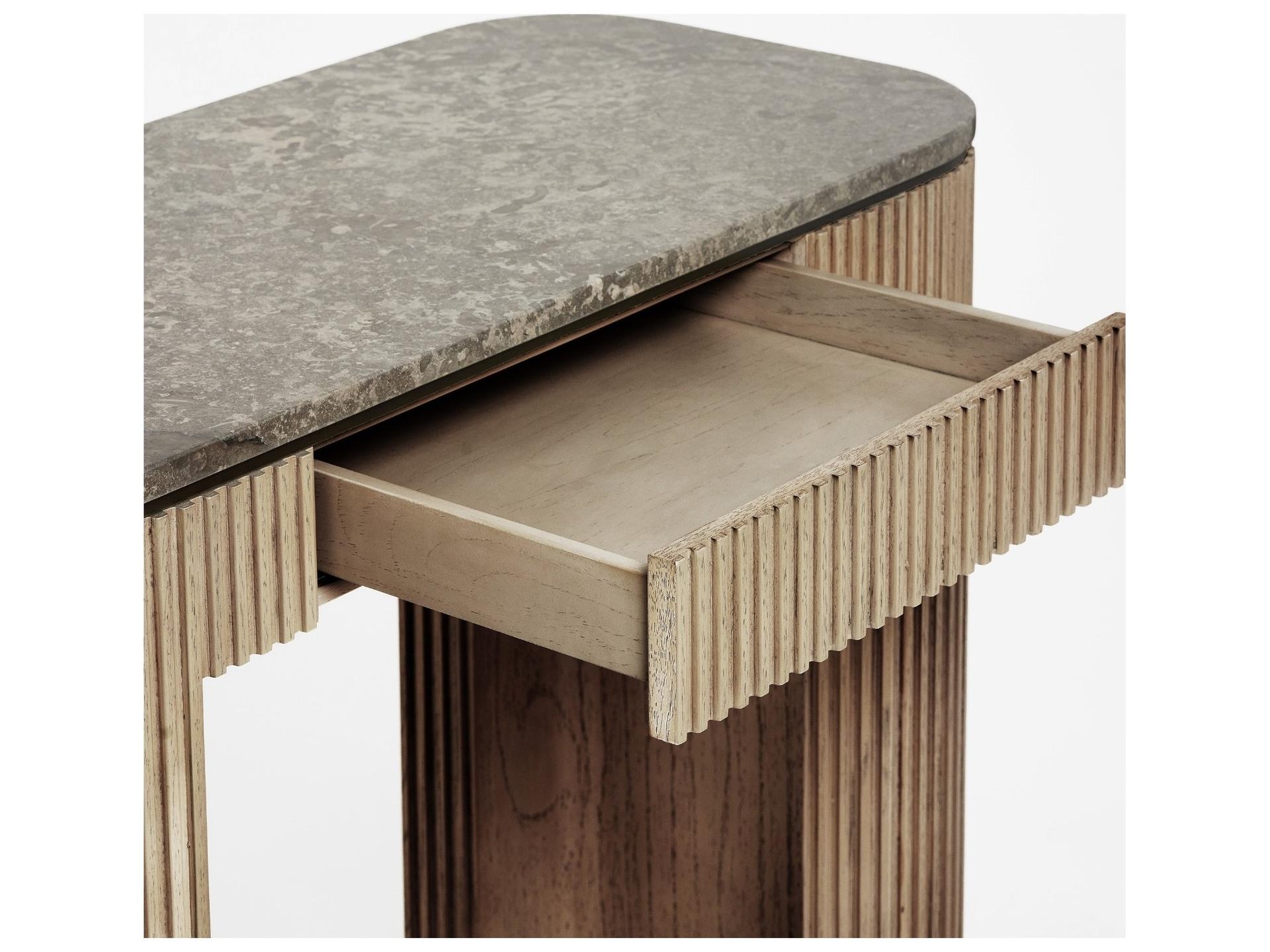 Interlude Home Morrison Washed Taupe Fossil Deep Bronze Mindi Wood Vanity Table