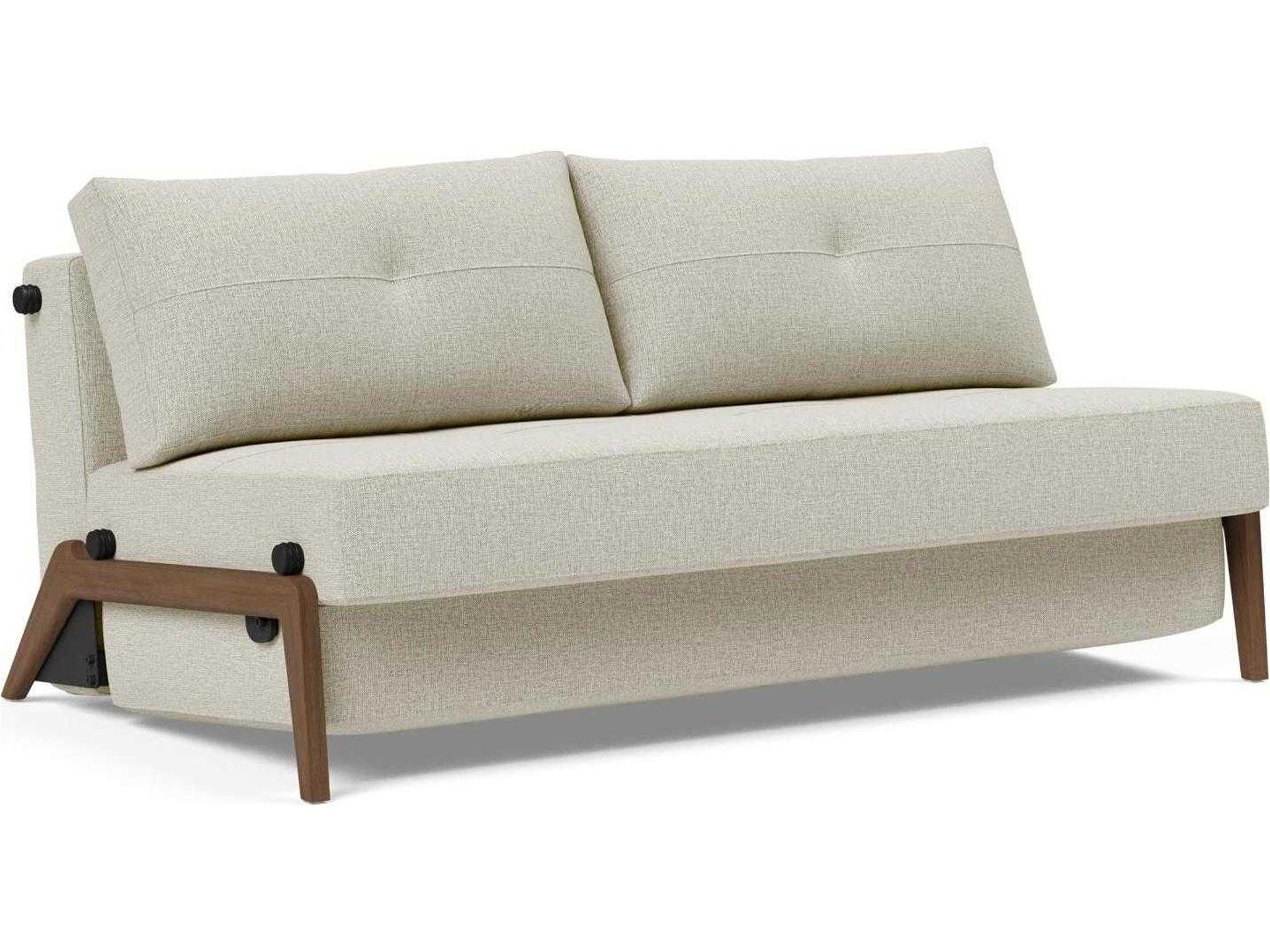 Living Cubed Queen Sleeper Sofa Mixed Dance Grey with Dark Wood Legs