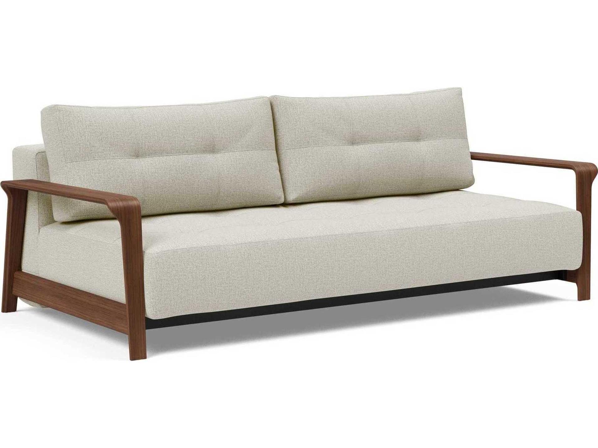 Living Ran Deluxe Queen Size Lounger Sofa Bed with Walnut Arms in Mixed Dance Natural