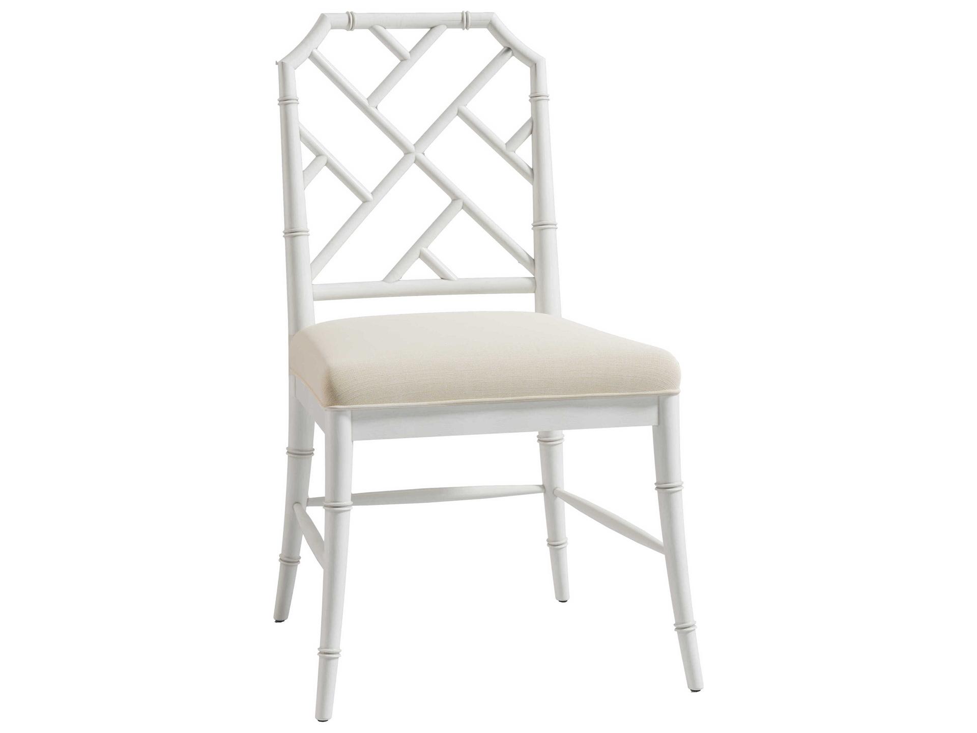 Timeless Saros Chippendale Bamboo Upholstered Dining Side Chair in Chalk White