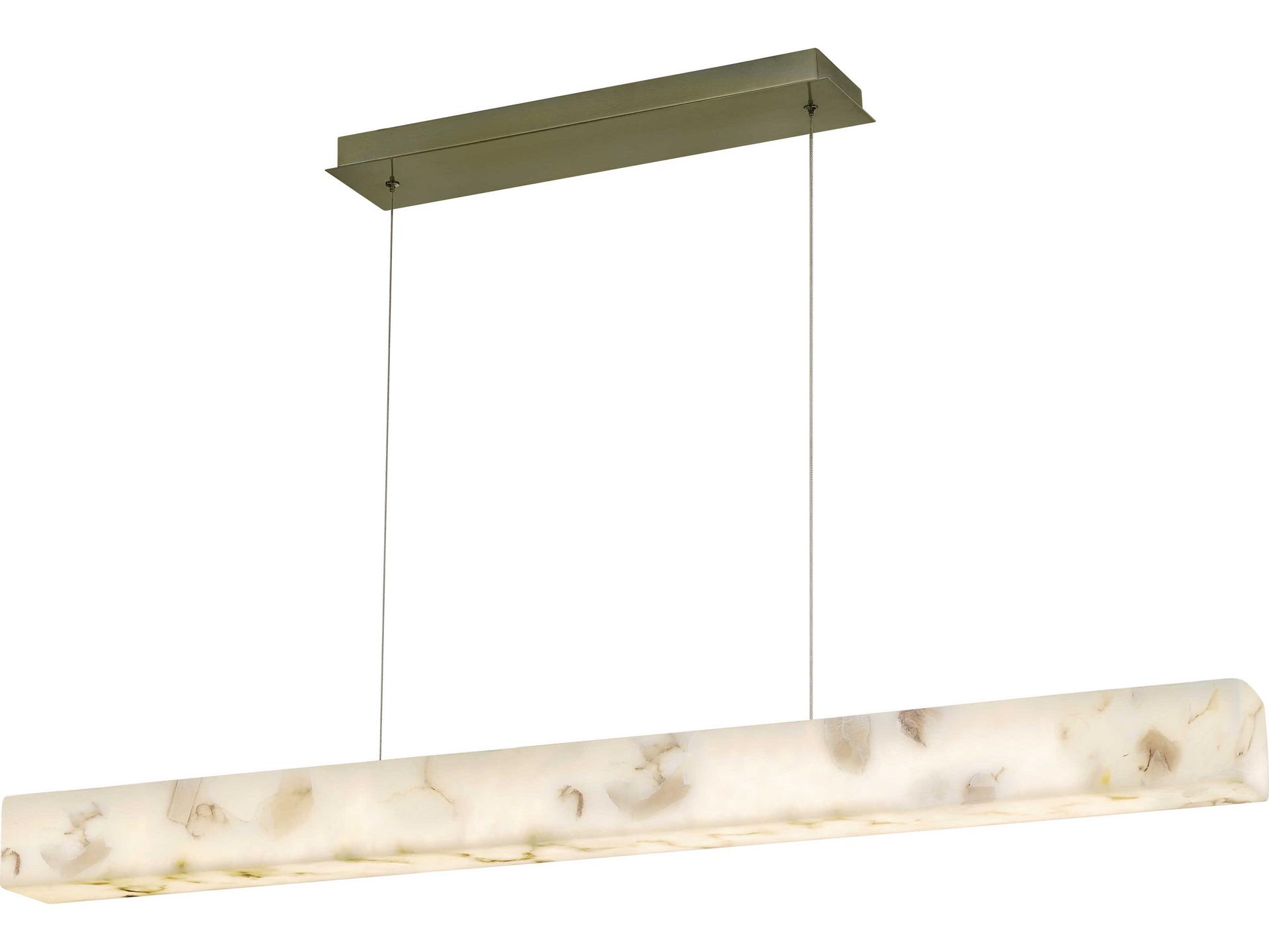 Medley 48-Inch Linear LED Pendant Light with Alabaster Rocks Shade in Brushed Brass