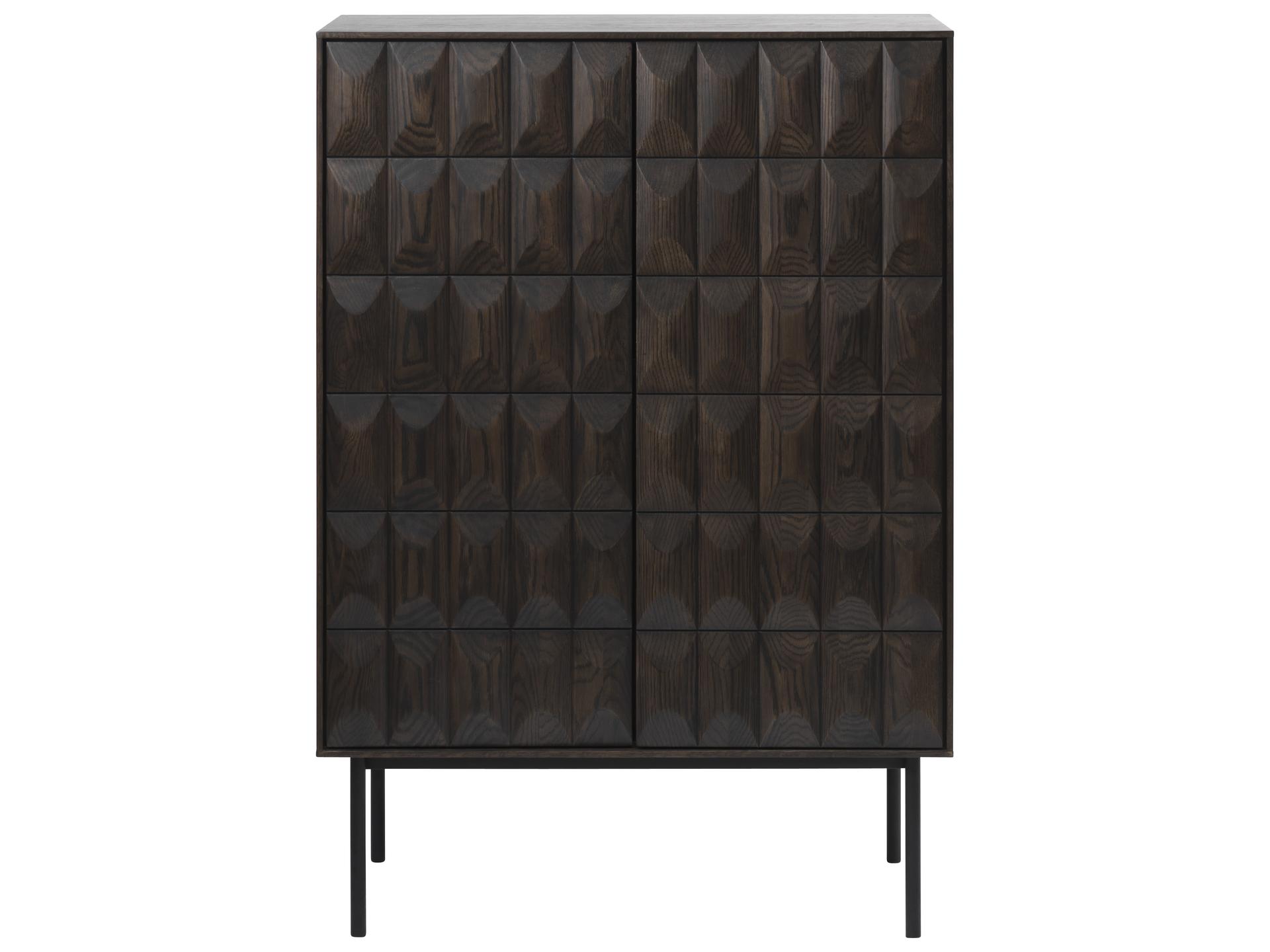 Latina Brown Oak Wood Black Wine Bar Cabinet