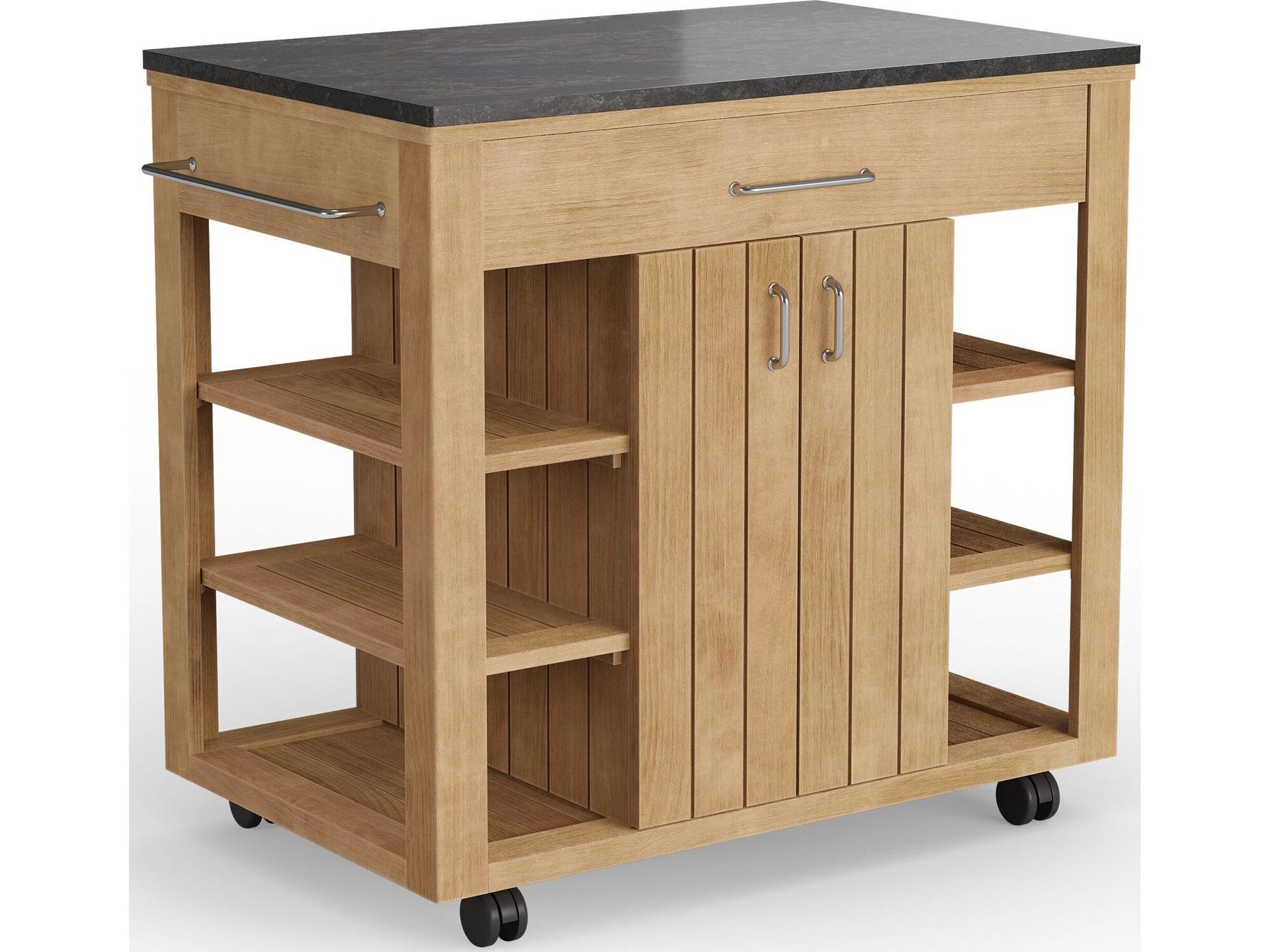 Foundations Sage Teak Serving Buffet with Shadow Quartz Top