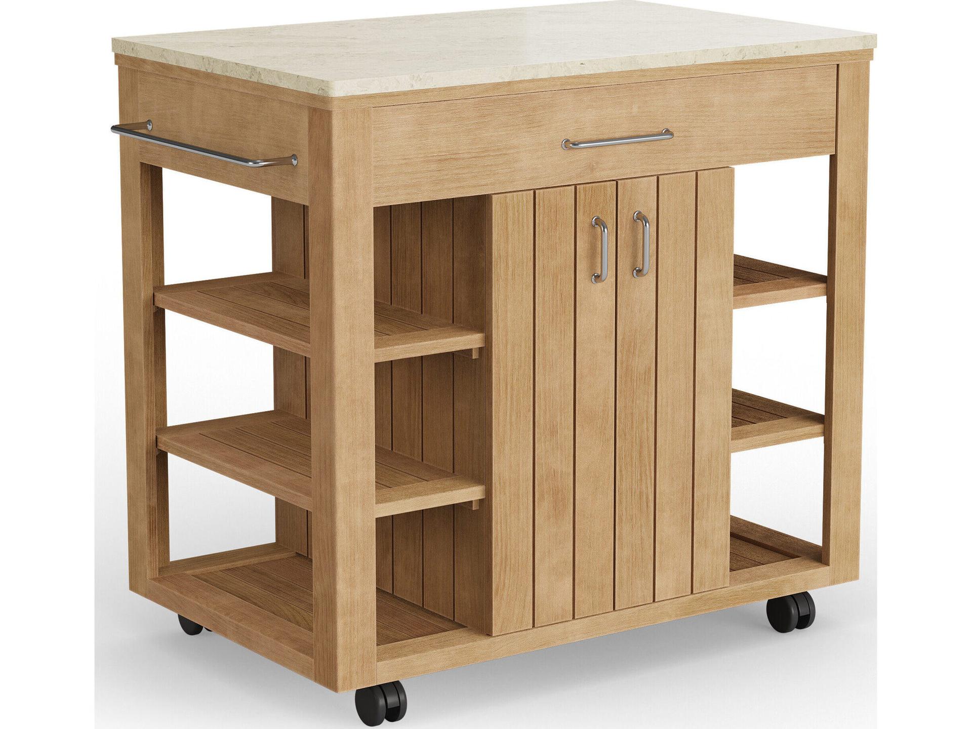 Foundations Sage Teak Serving Buffet with Silica Quartz Top