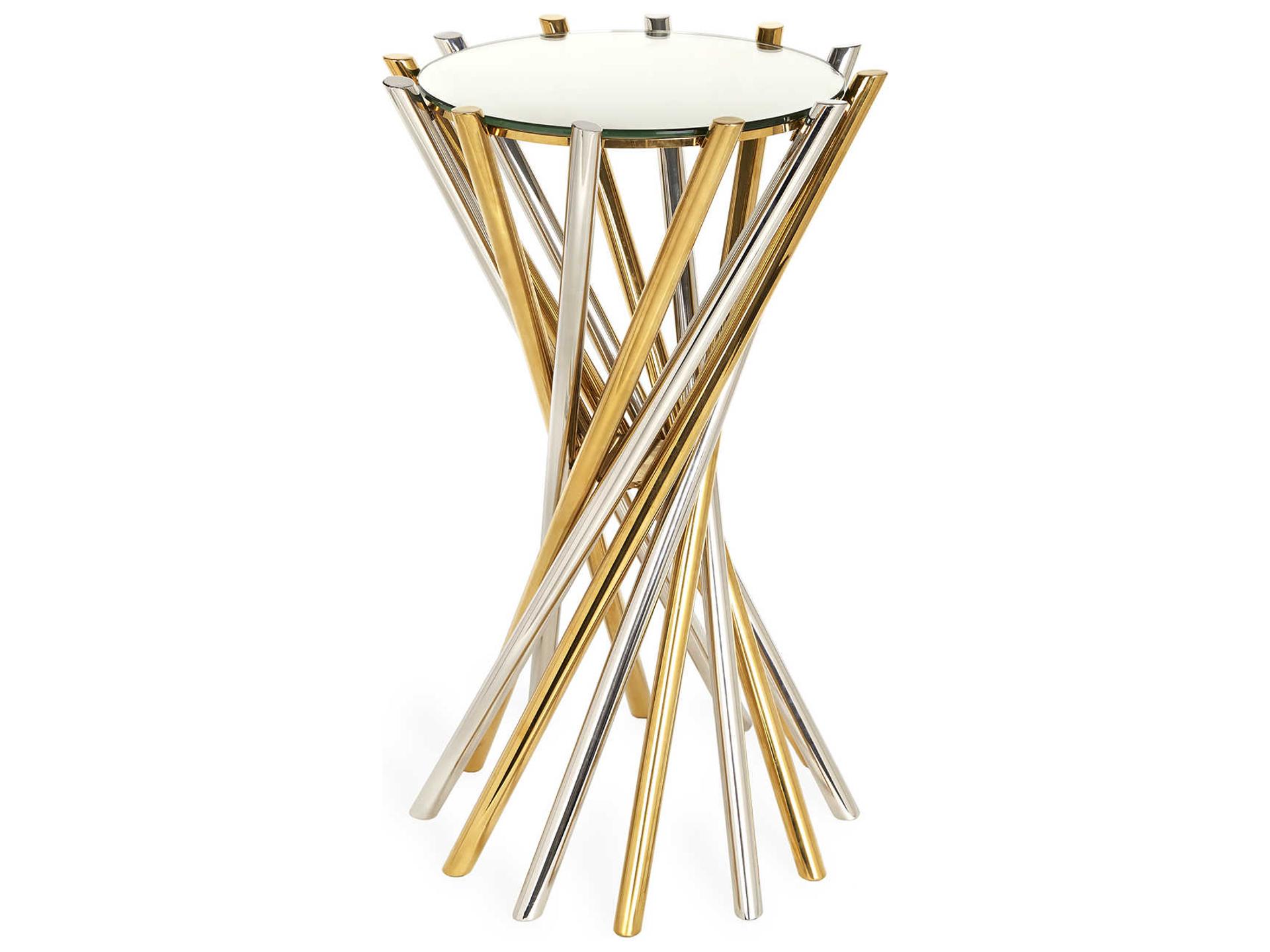 Electrum Round Glass Brass Nickel End Table