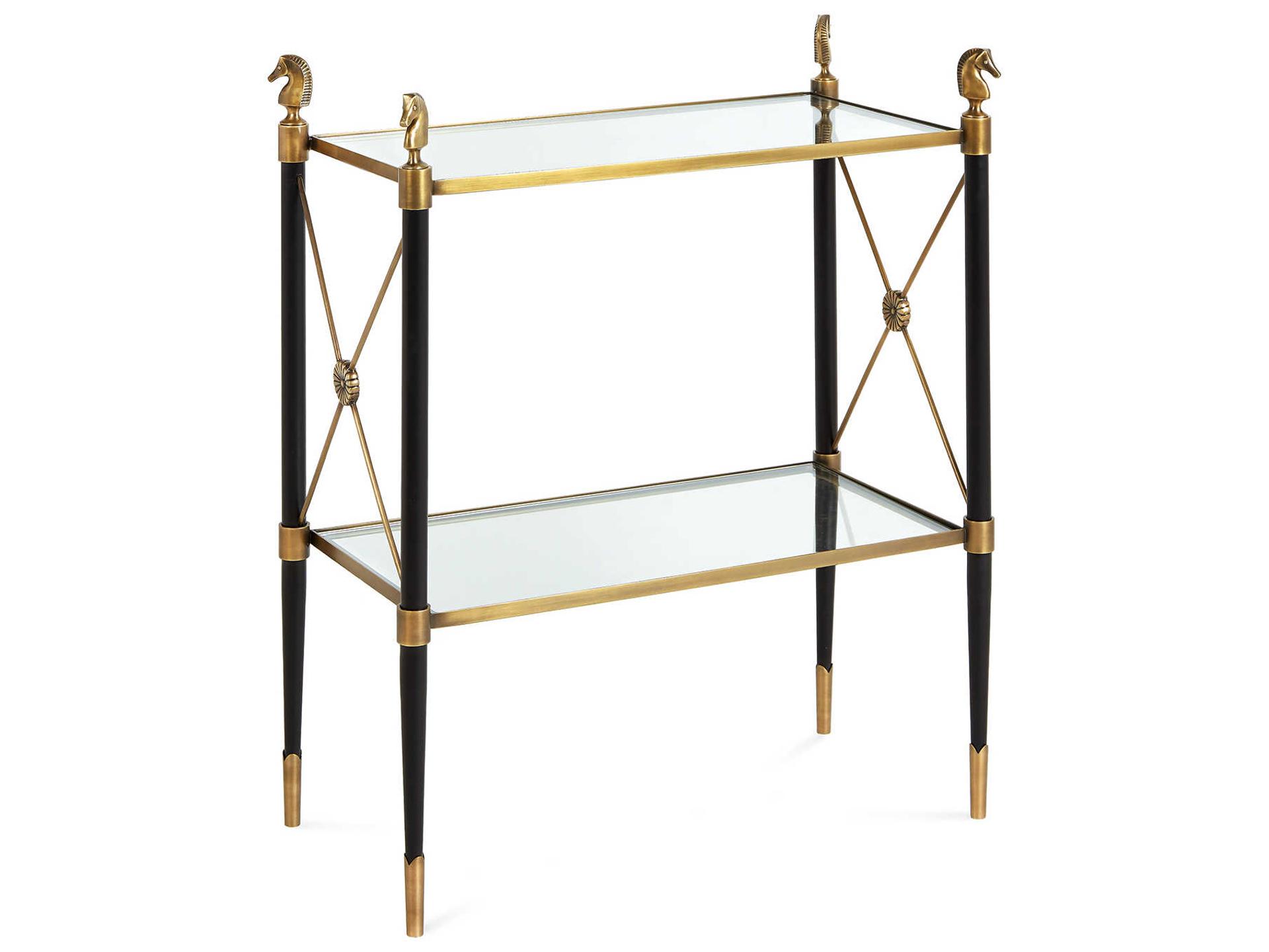 Rider Rectangular Glass Black Antique Brass End Table