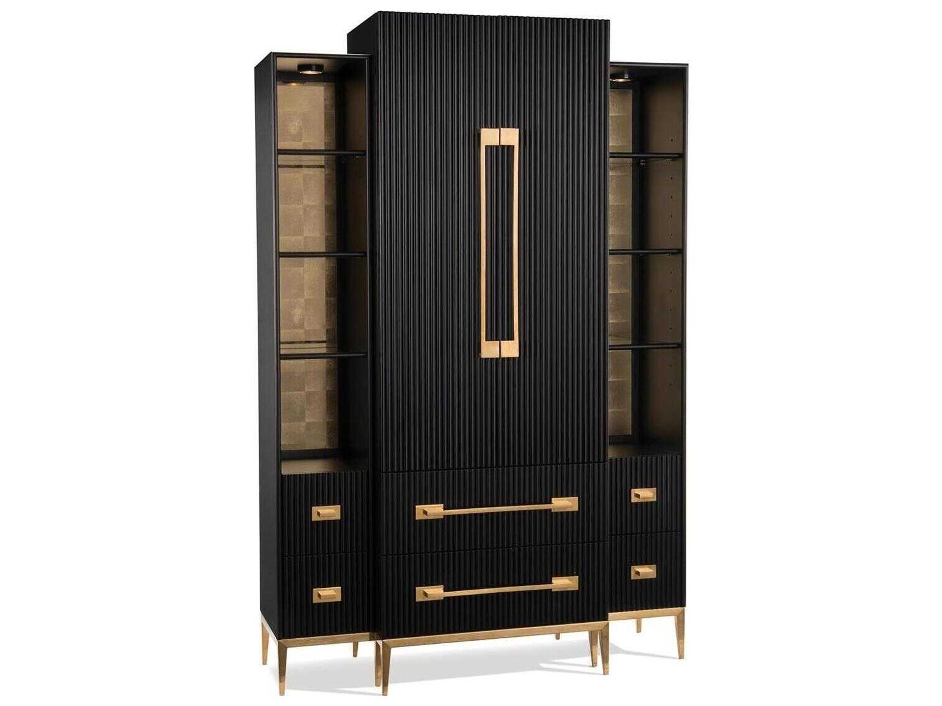 Leah Black Satin Cabinet with Brass Base