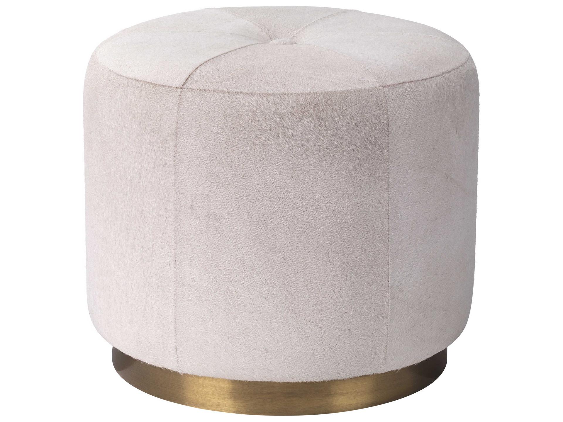 White Hide Antique Brass Gold Leather Ottoman