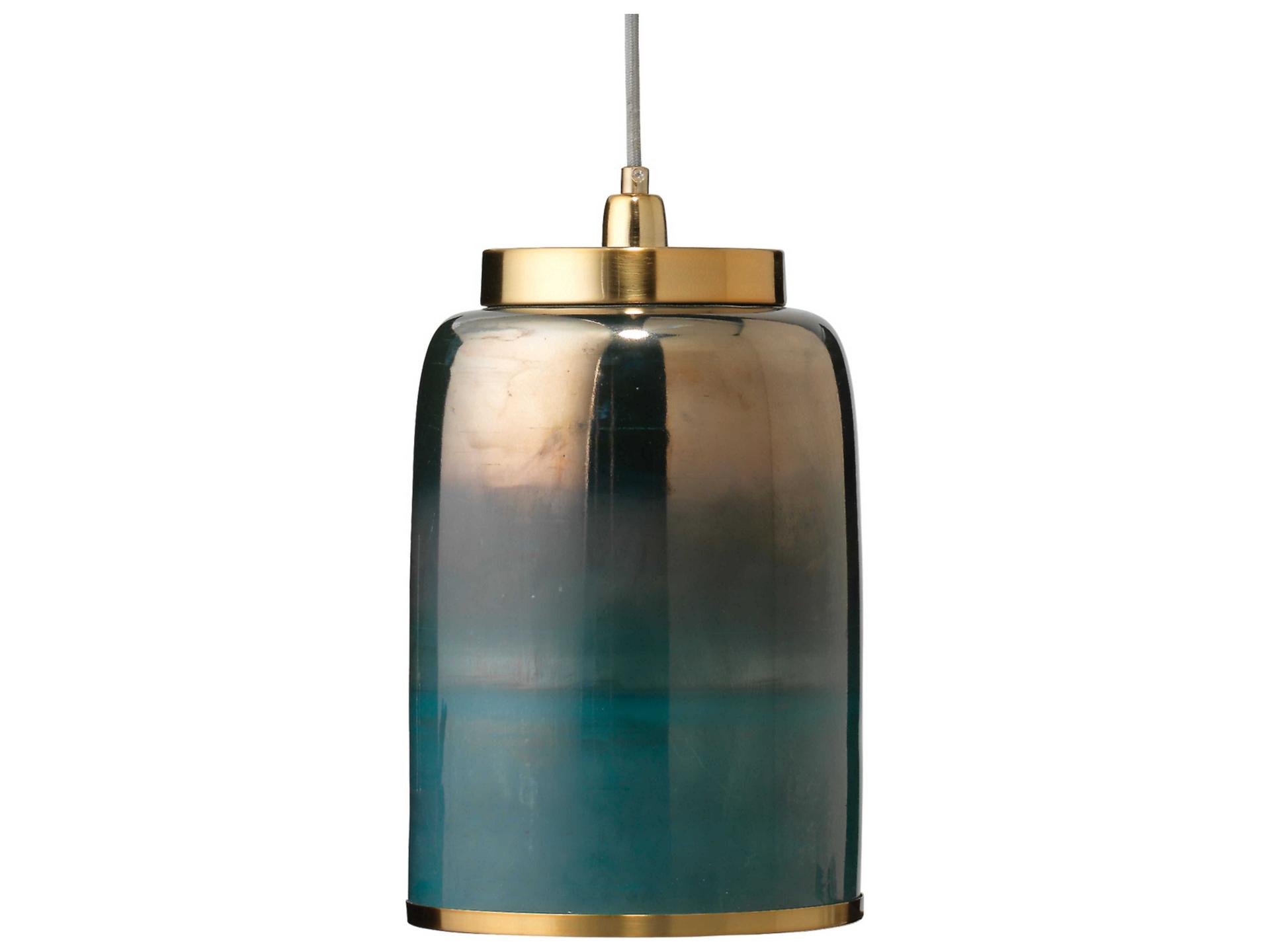 Vapor 1-Light Aqua Metallic Glass Pendant Light with Antique Brass Hardware