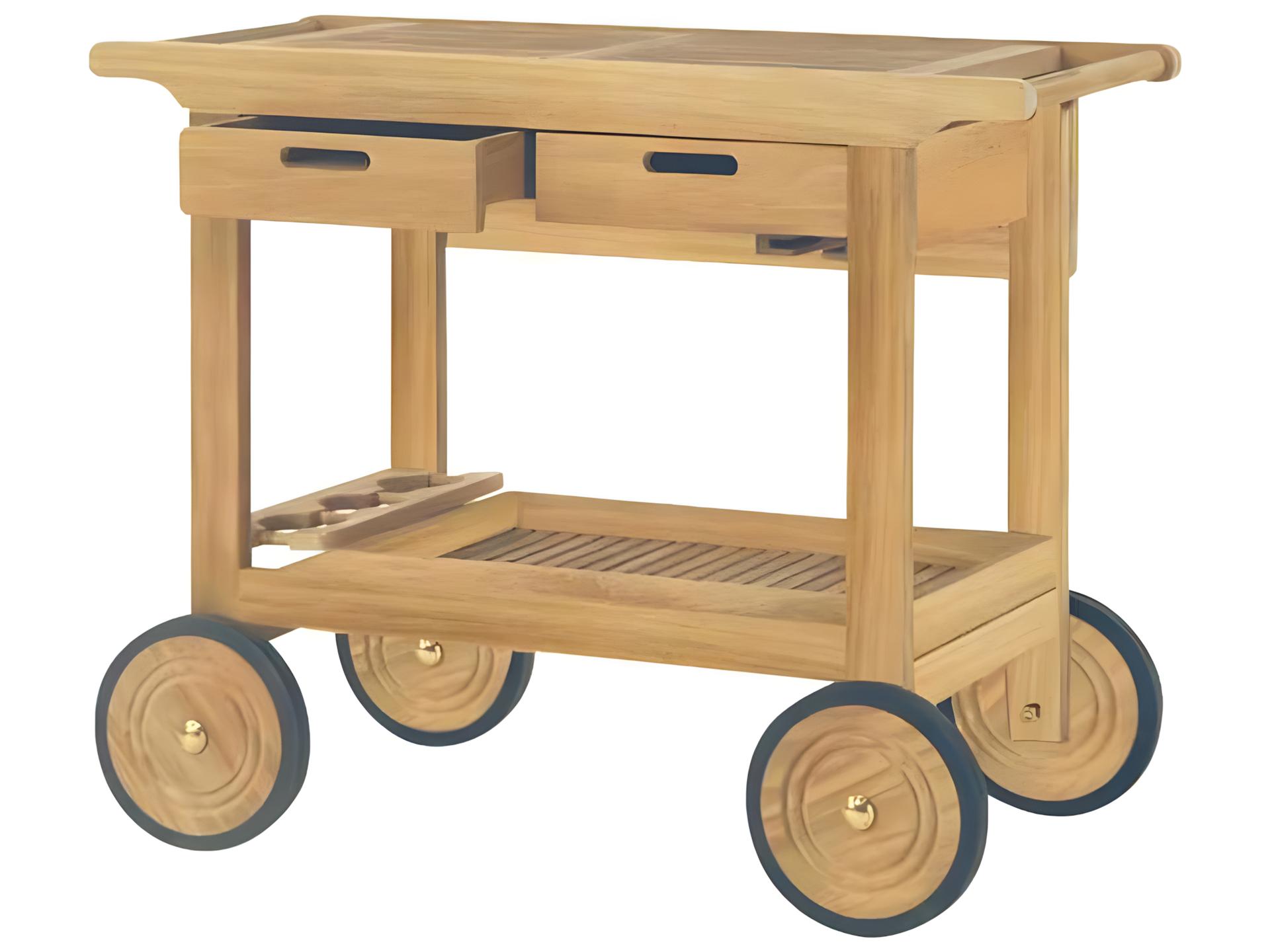 Teak Outdoor Serving Cart with Wheels