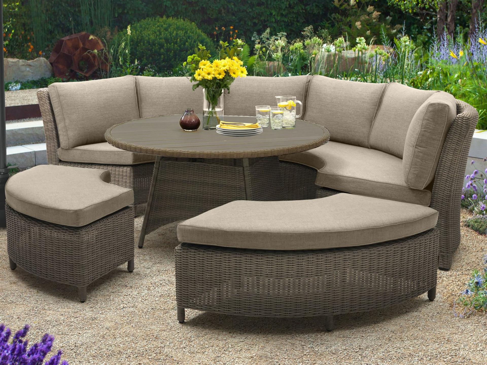Palma Wicker Rattan Sectional Outdoor Patio Lounge Set in Cast Ash