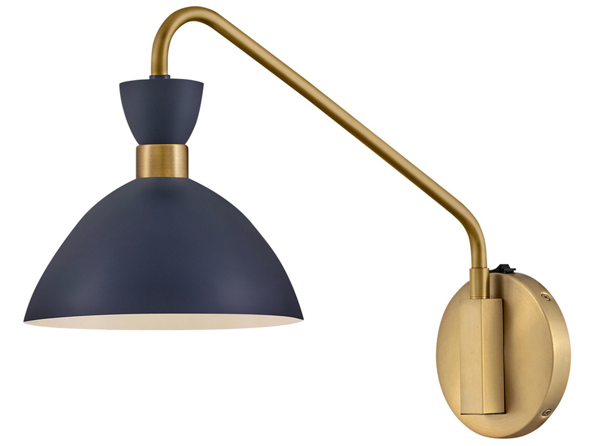 1-Light Simon Swing Arm Wall Sconce in Matte Navy and Heritage Brass
