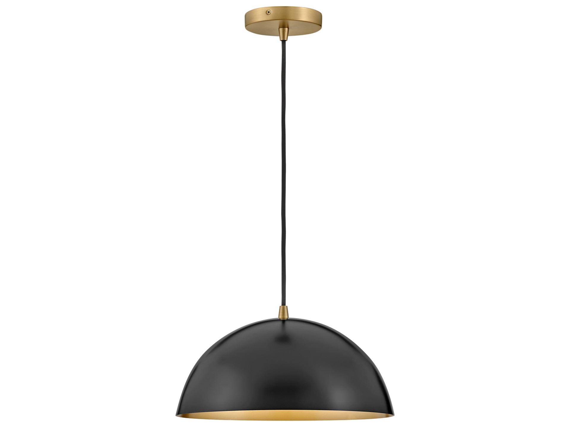 Lou 1-Light Dome Pendant Light Black with Lacquered Brass