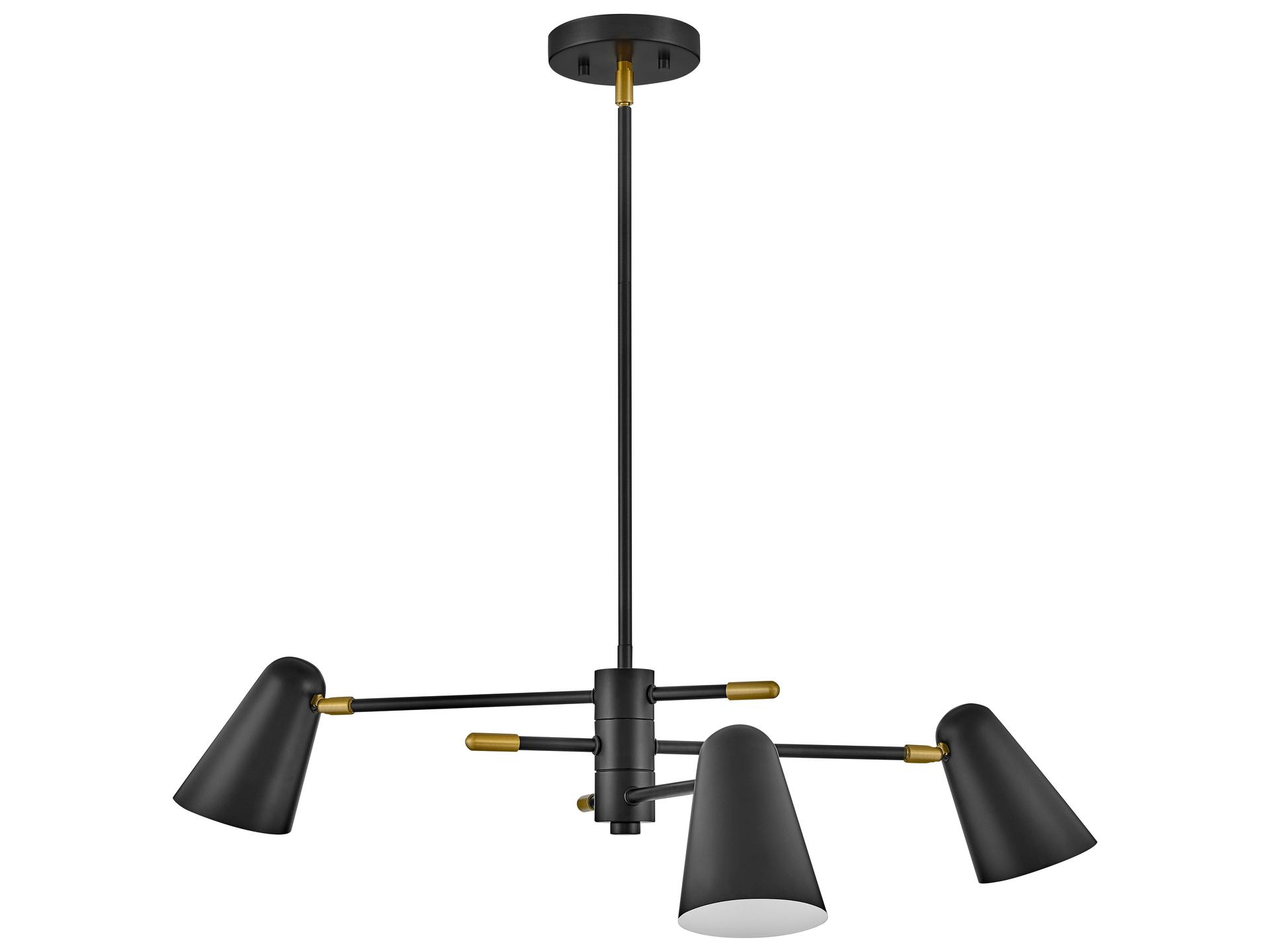 3-Light Birdie Mobile Chandelier in Black and Lacquered Brass