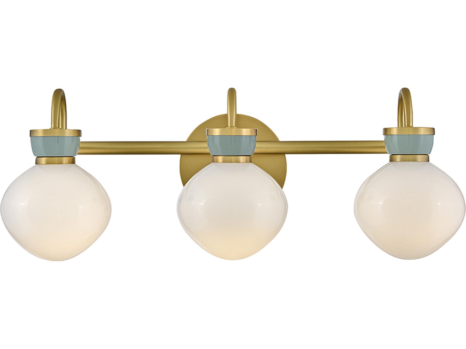 Lucy 3-Light LED Bath Lighting Sconce in Lacquered Brass and Seafoam