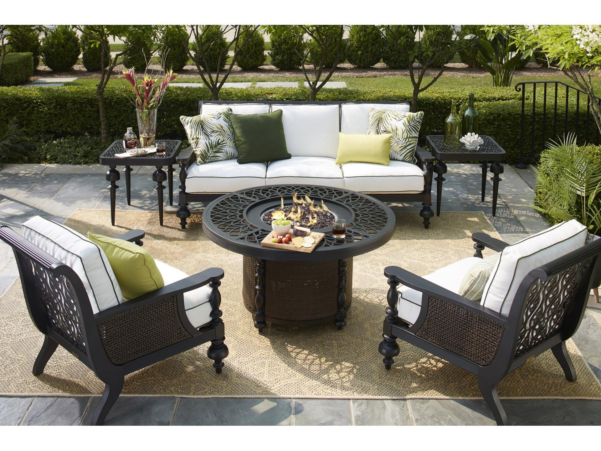 Lane Venture Hemingway Plantation Cast Aluminum Fire Pit Outdoor Patio Lounge Set