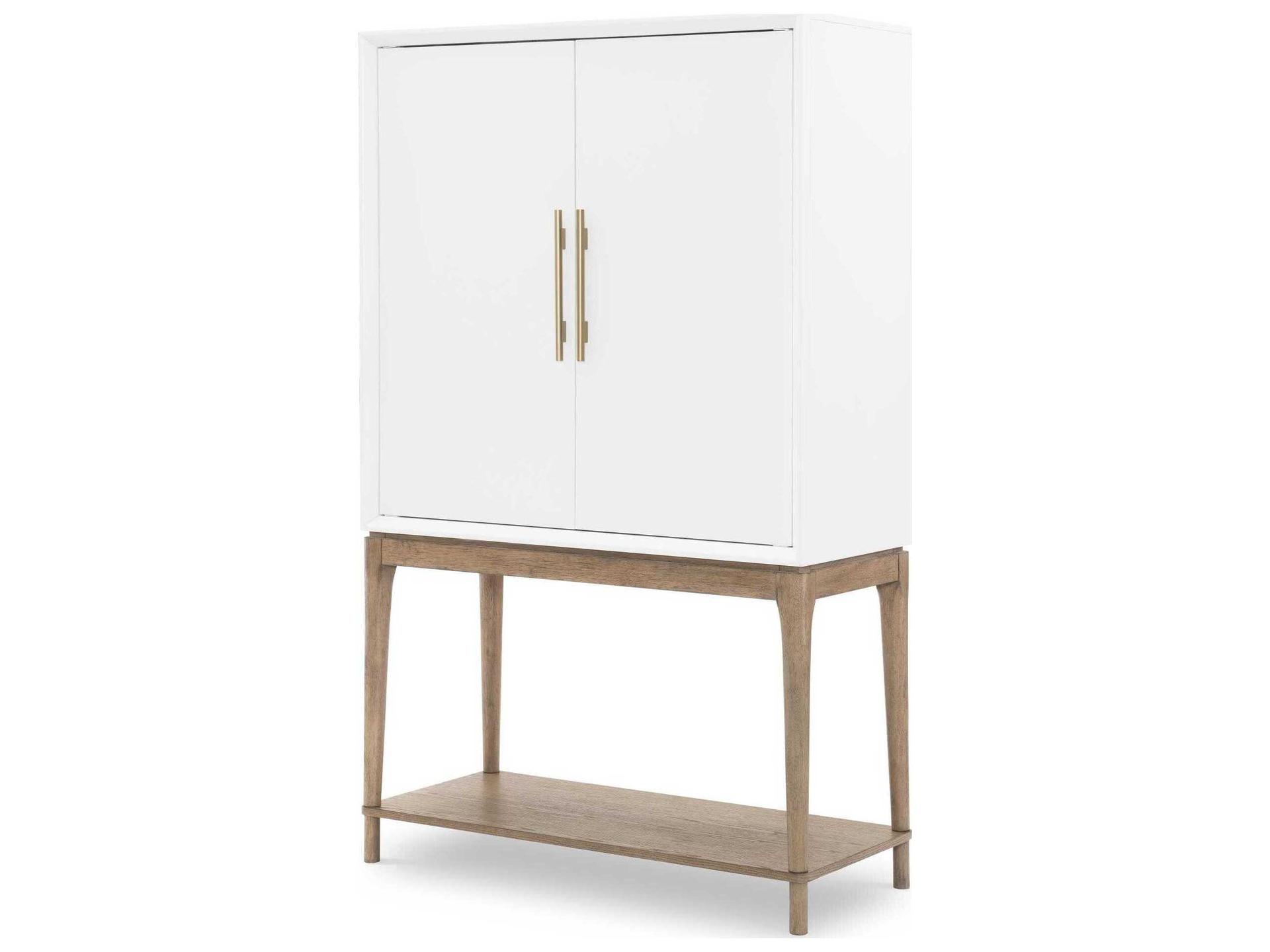 Melrose Bar Cabinet in Cloud White and Desert Oak Finish with LED Lighting