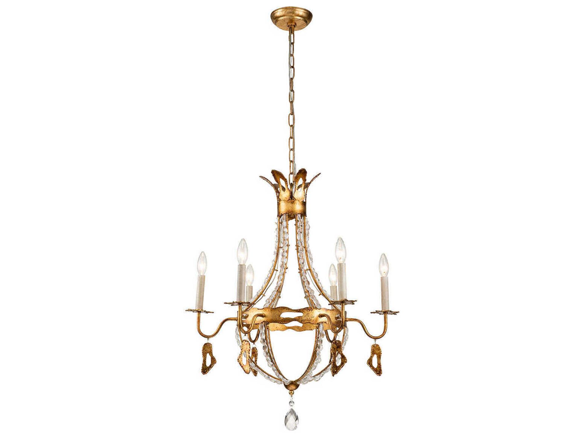 6-Light Monteleone Chandelier in Antique Gold with Crystal Accents