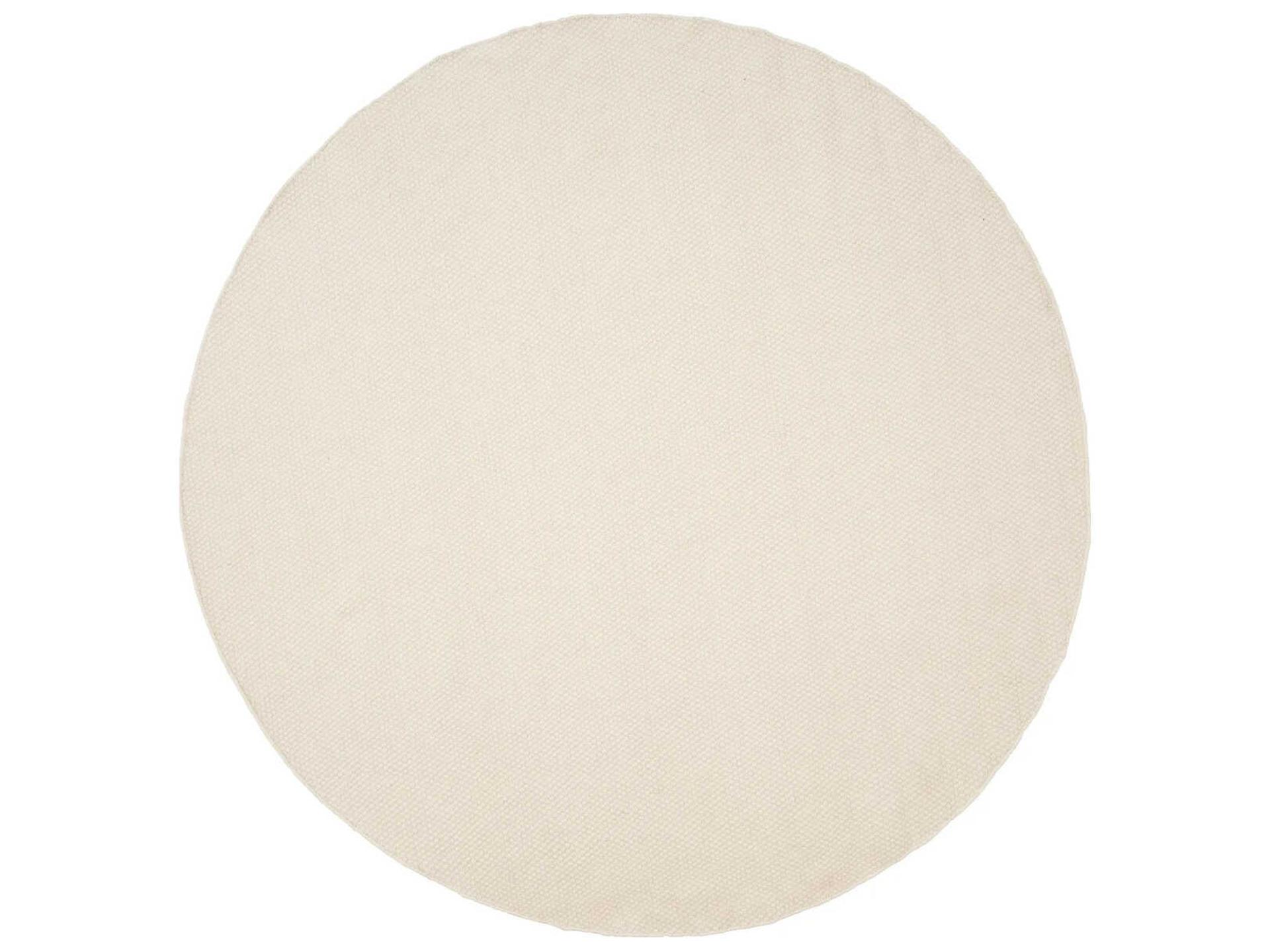 Asko White Round Handwoven Wool Area Rug