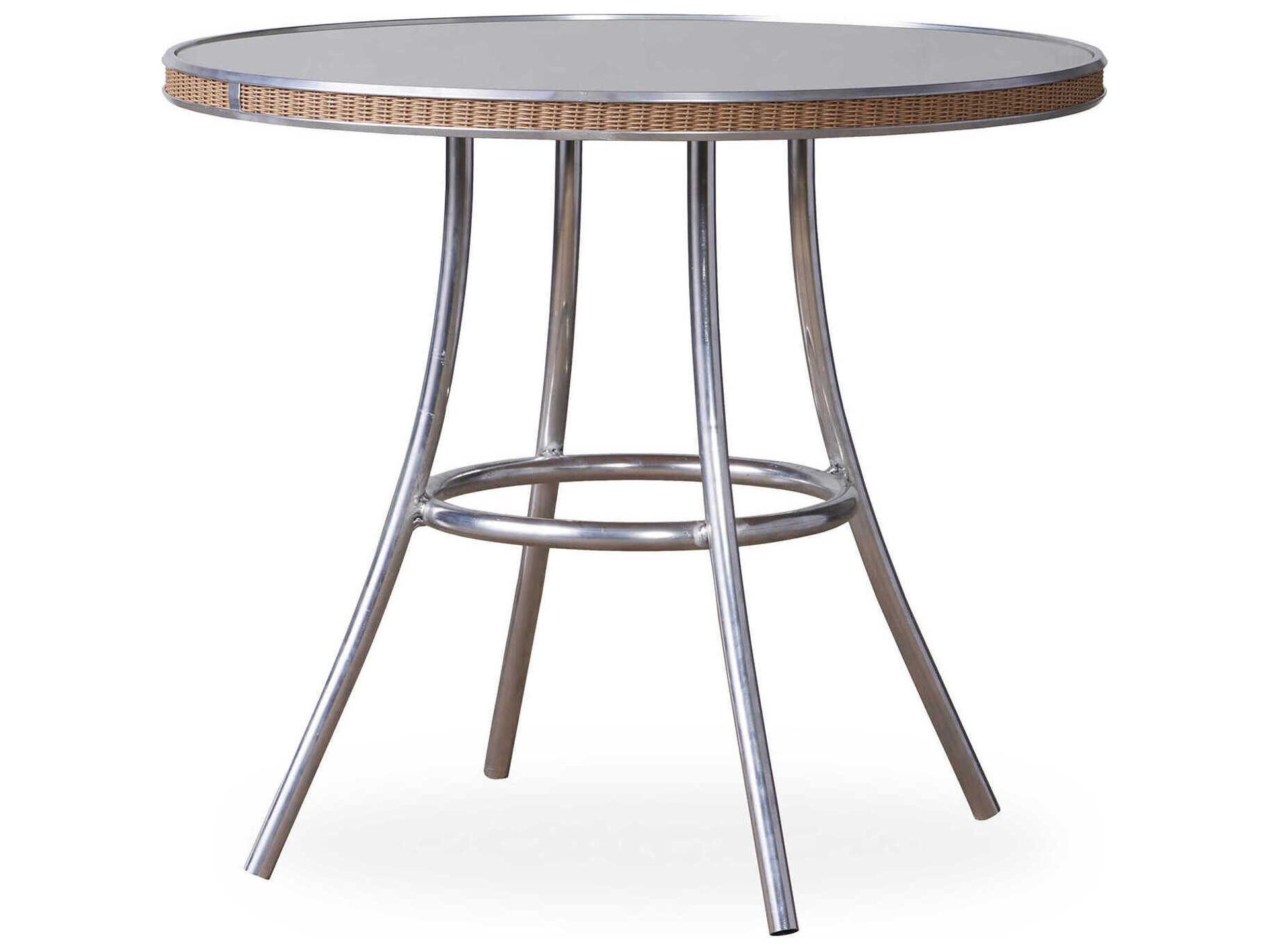 All Seasons Wicker Round Taupe Glass Top Patio Bistro Table