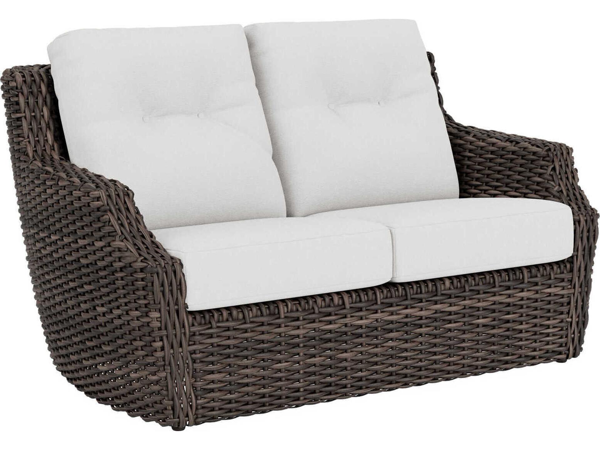 Largo Vinyl Wicker 2-Seat Outdoor Loveseat in Vintage Oak