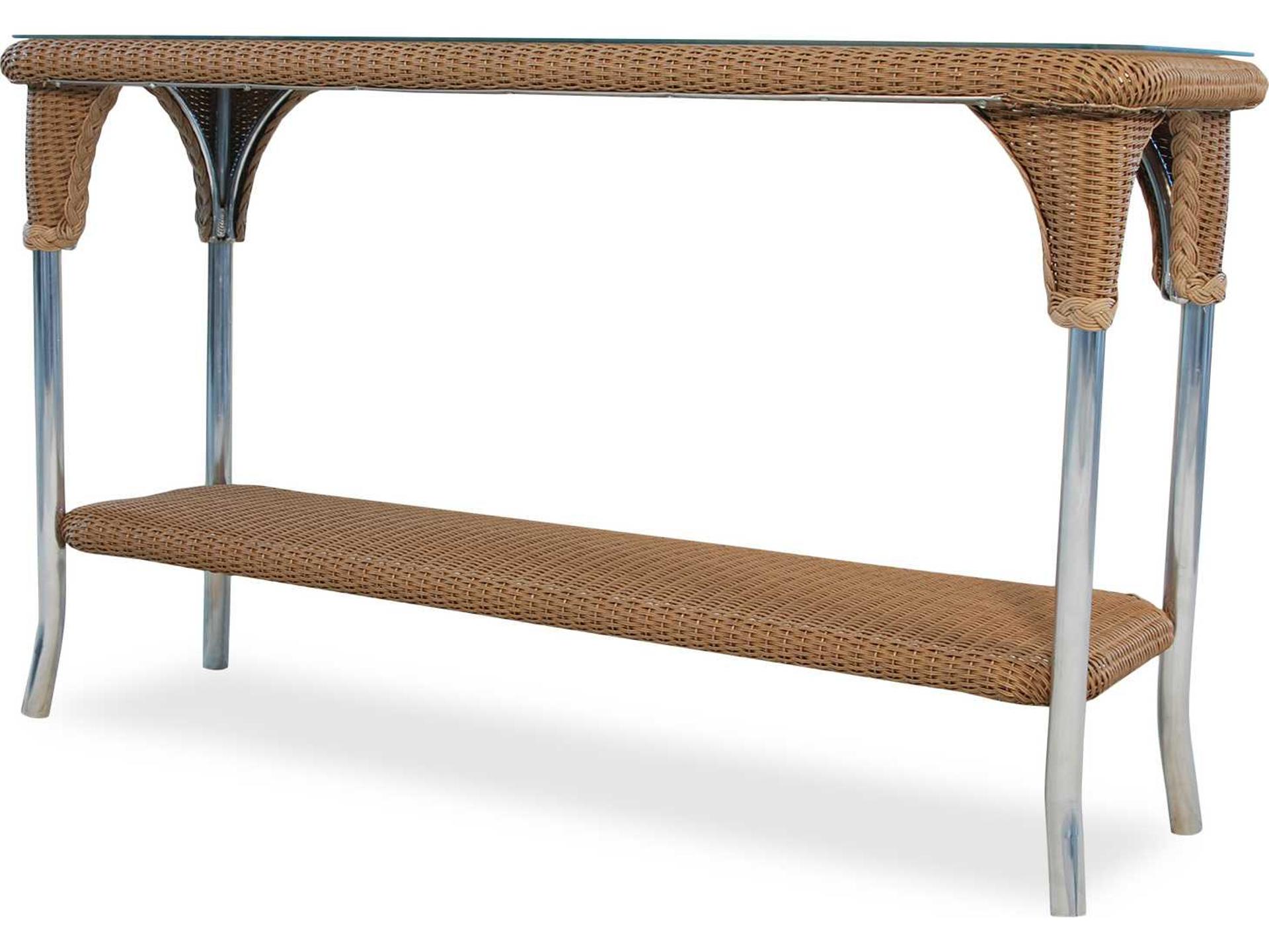 Wicker Rectangular Outdoor Console Table with Glass Top