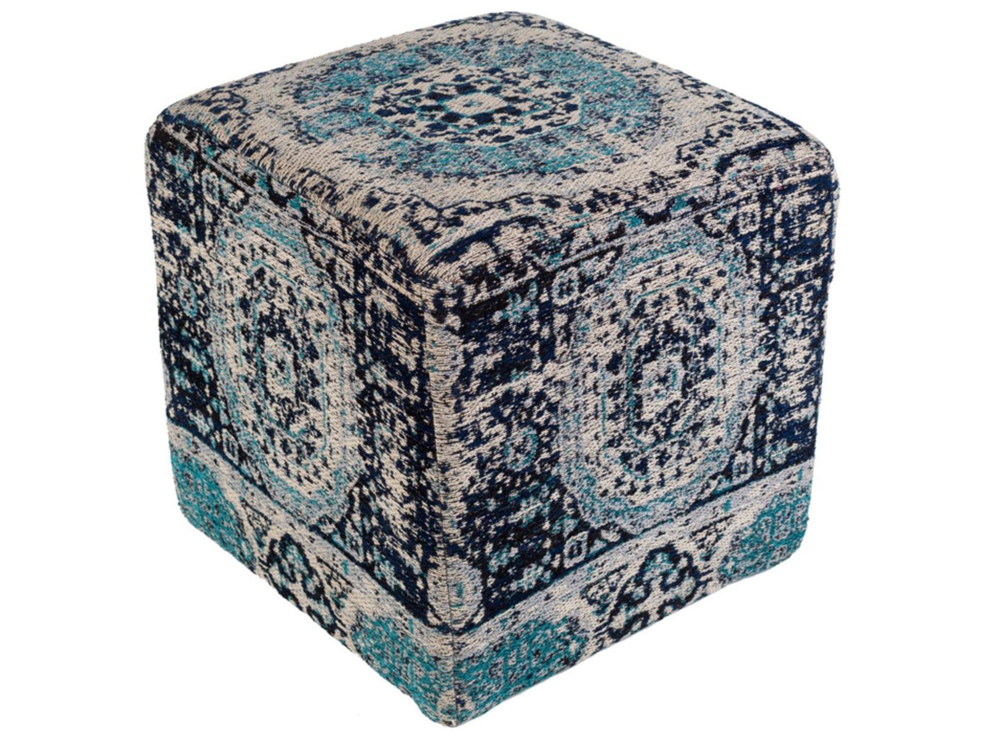 Amsterdam Navy Light Gray Teal Ivory Blue Upholstered Ottoman
