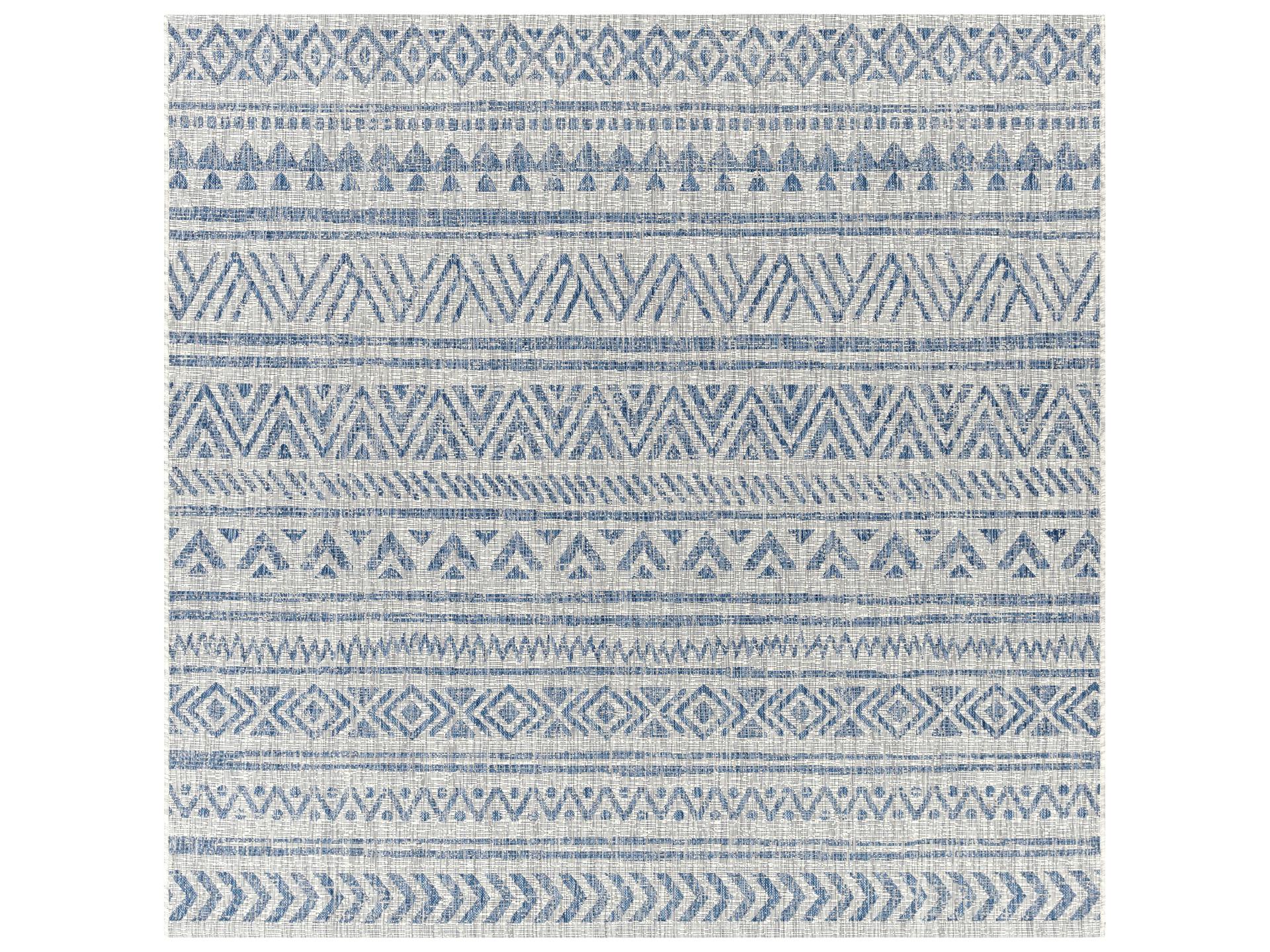 Eagean Geometric Indoor Outdoor Area Rug in Blue and Gray