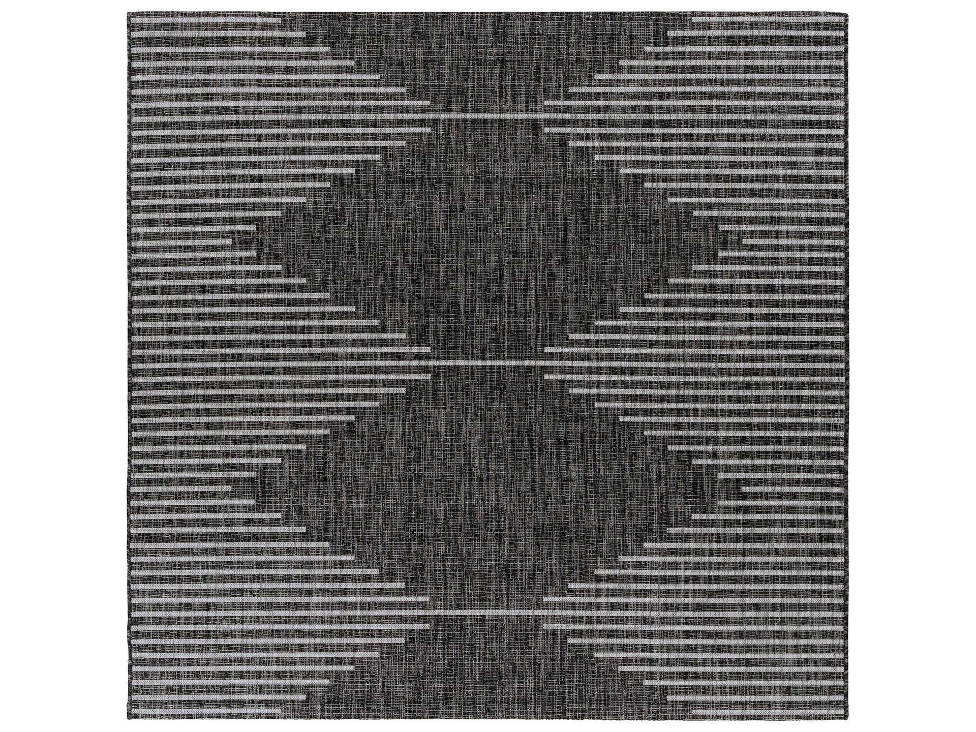 Eagean Geometric Indoor Outdoor Area Rug in Black Charcoal Cream Light Gray
