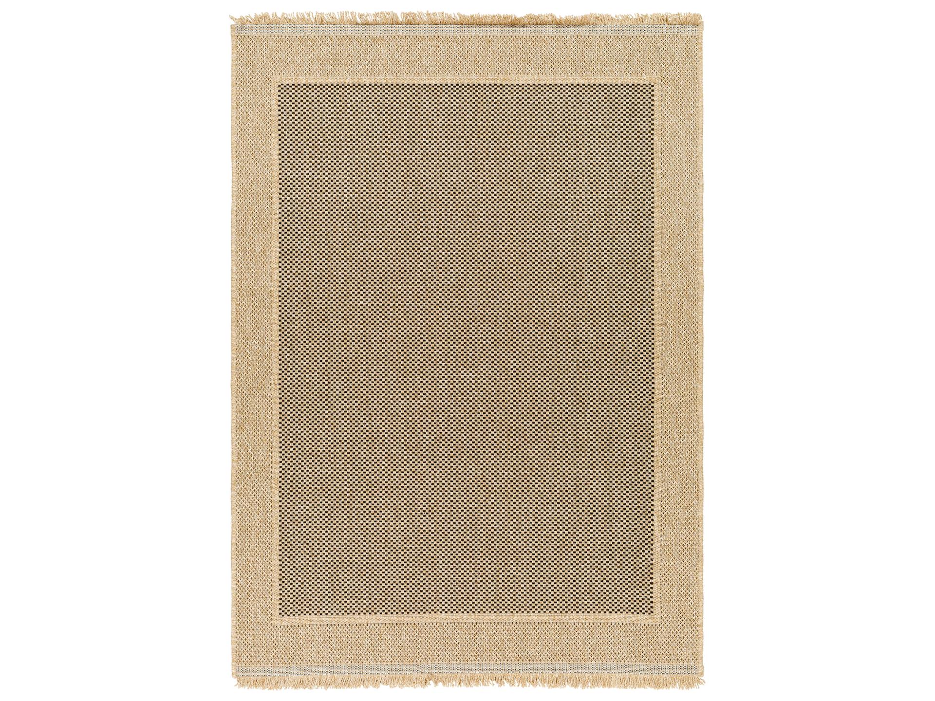 Mirage Bordered Indoor Outdoor Runner Area Rug in Tan Black