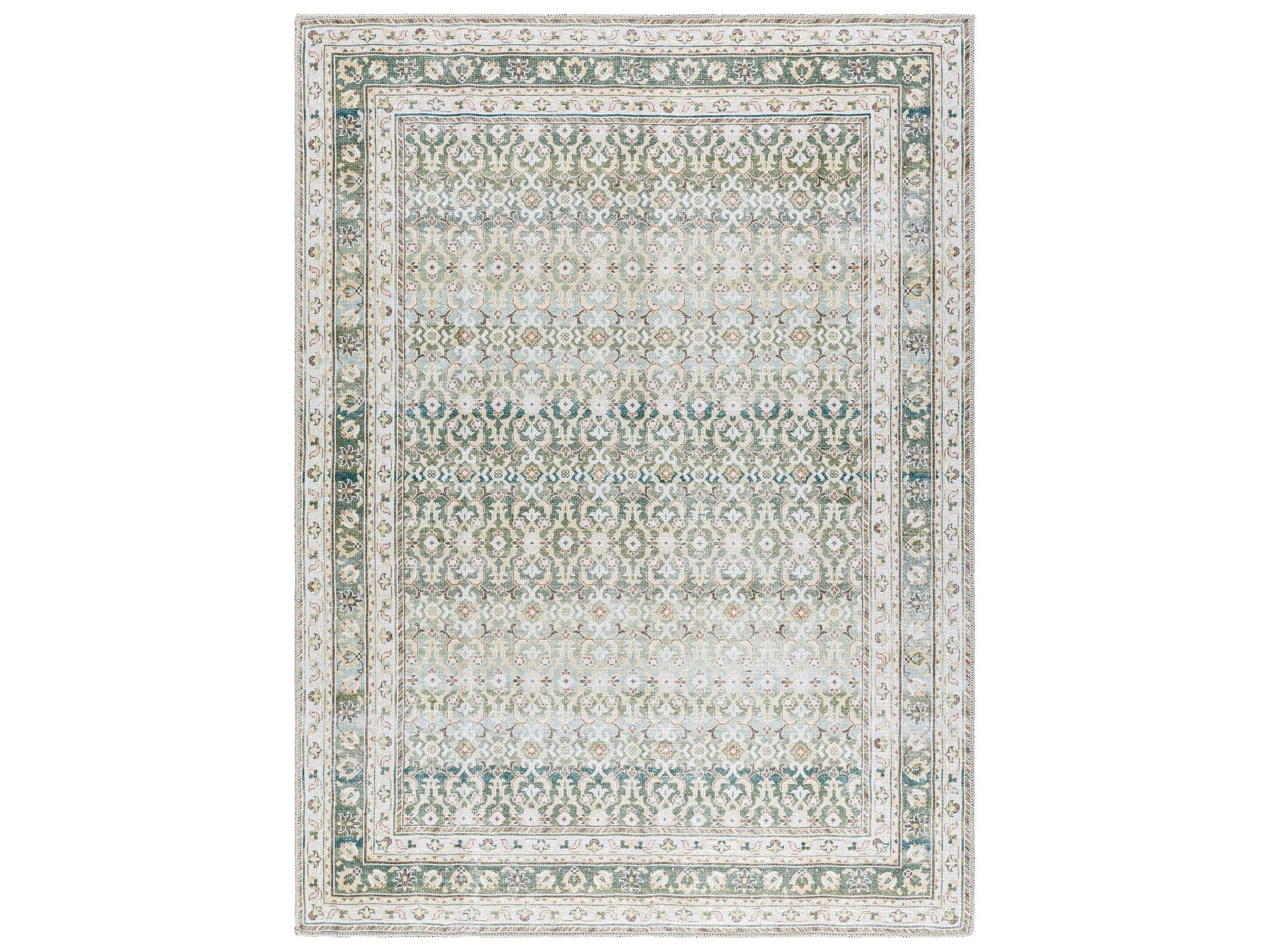 Rainier Filigree Pattern Polyester Area Rug in Olive and Seafoam