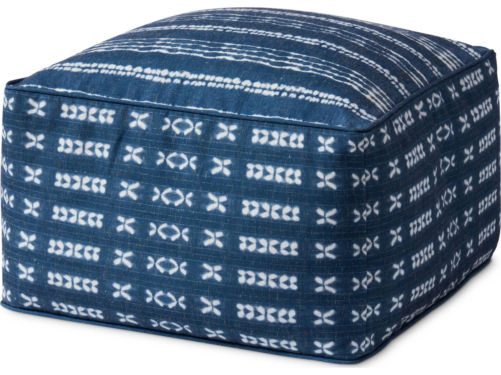 Indigo Ivory Blue Upholstered Ottoman