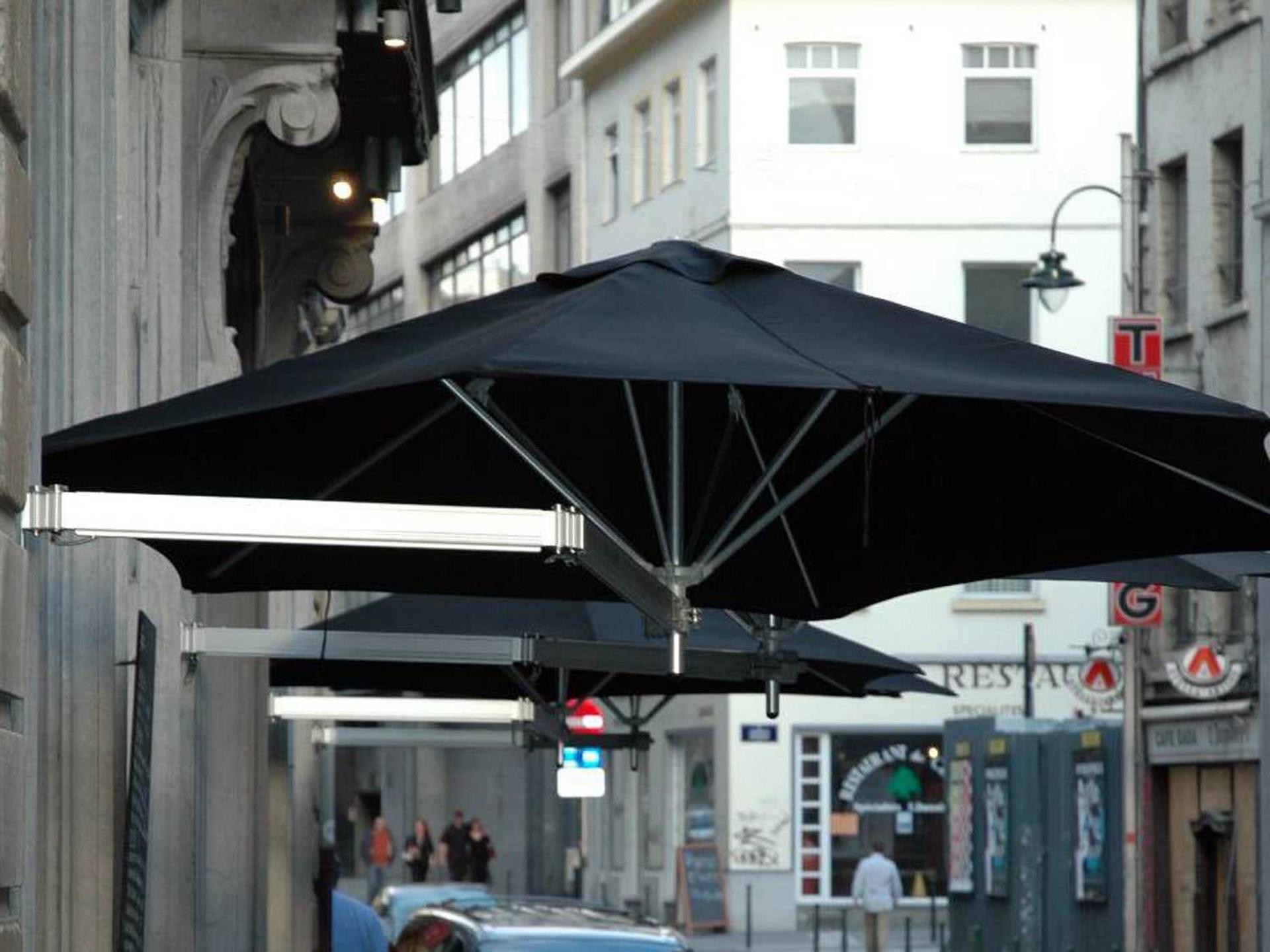 Paraflex Duo Wallflex 9 Foot Push Lift Tilt Patio Wall Mount Umbrella Set of 2