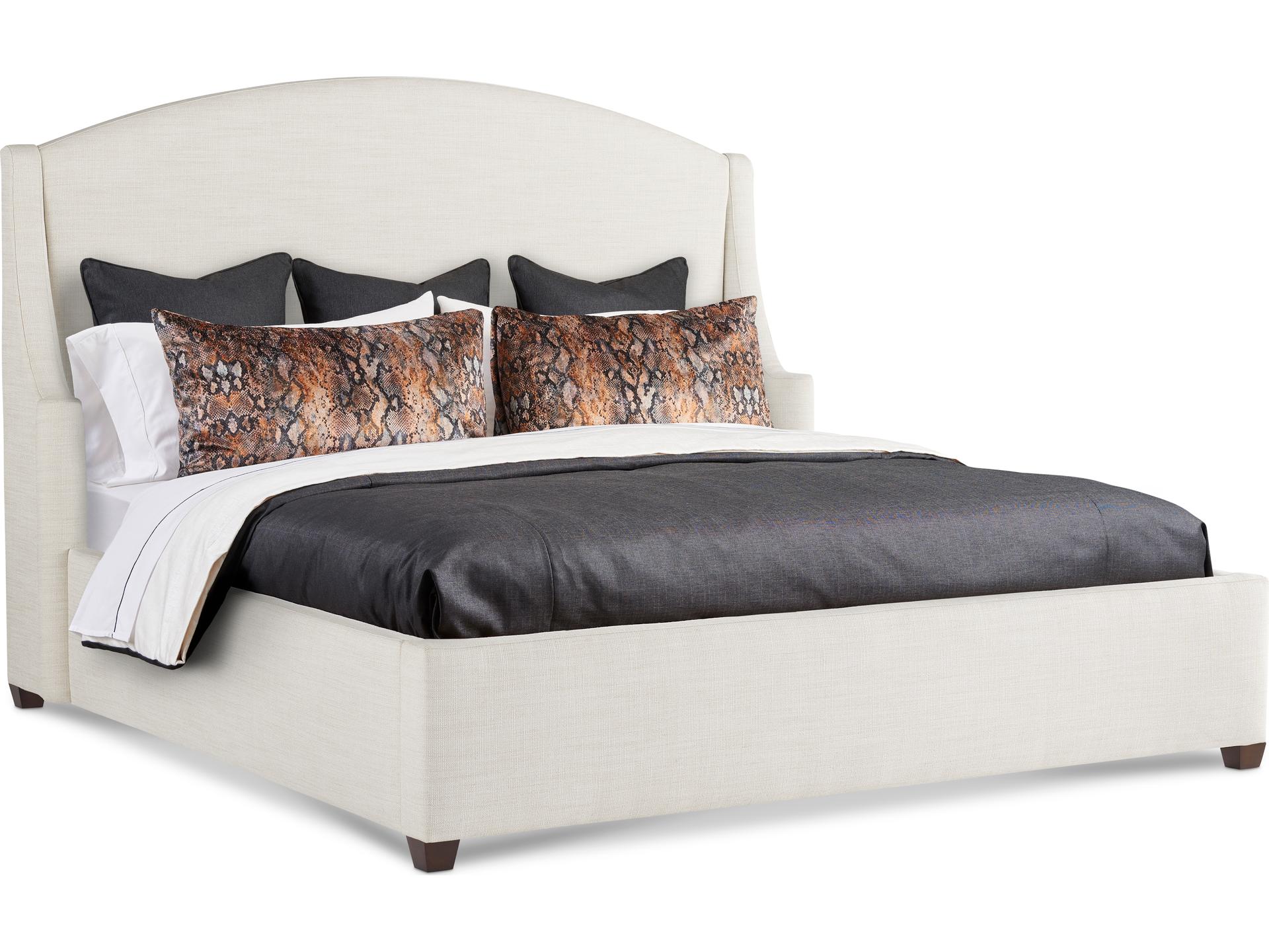 Adele King Upholstered Bed in Gent Natural with Modern Walnut Legs
