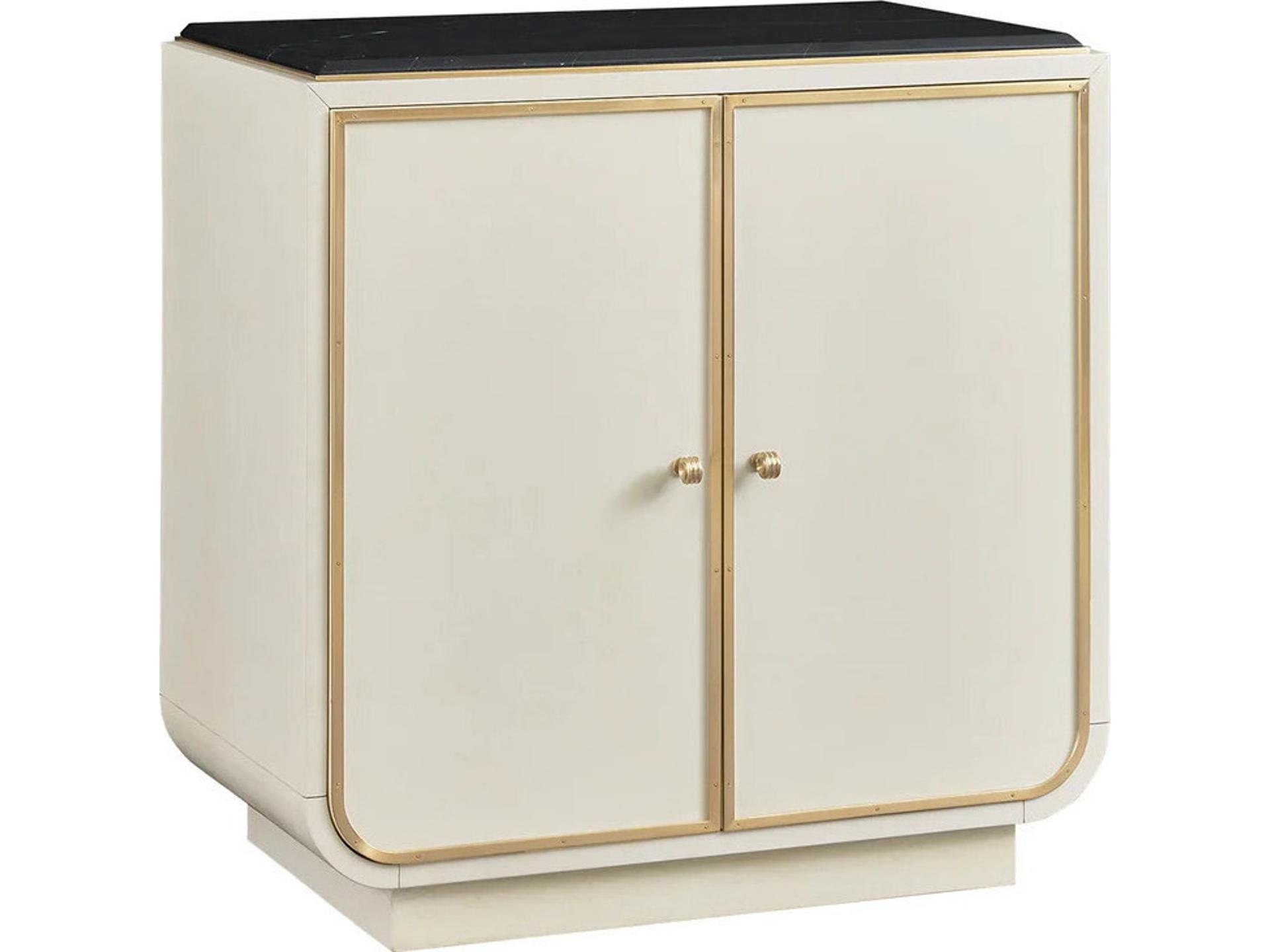 Bowery Bar Cabinet Ivory Faux Vellum and Black Marble
