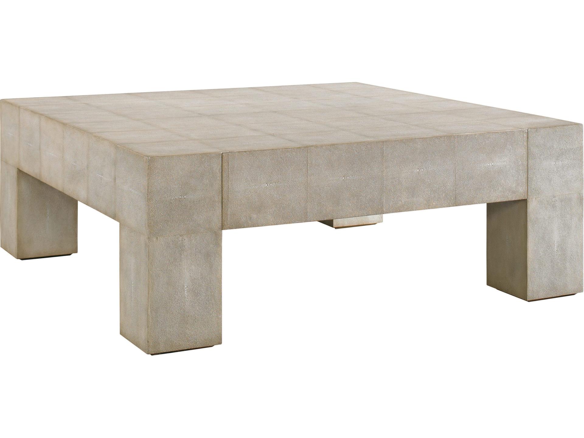 Gavin Square Coffee Table Pearl White Shagreen with Drawer