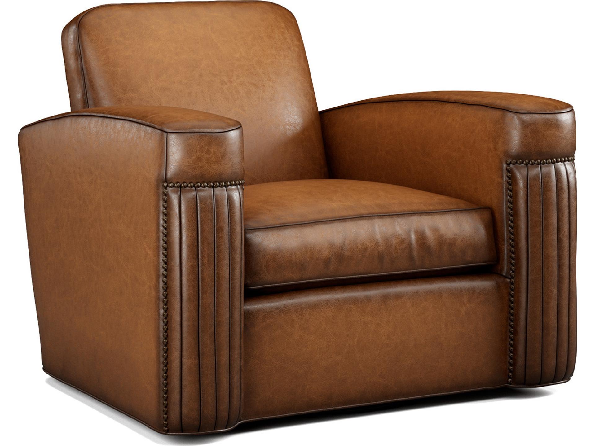 Jacques Leather Swivel Accent Chair in Bark