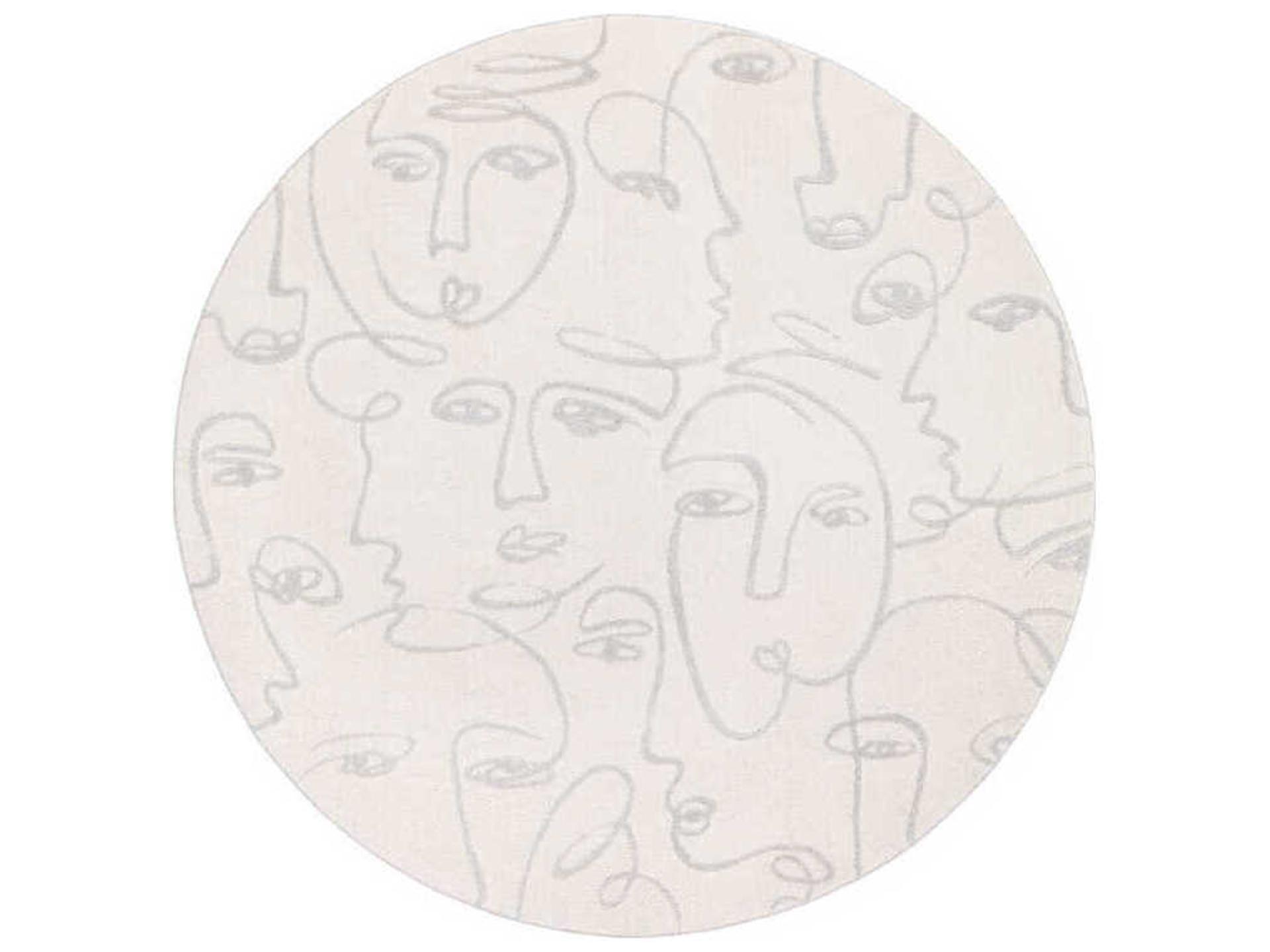 Faces Graphic Area Rug with Abstract Wool and Polyester Design