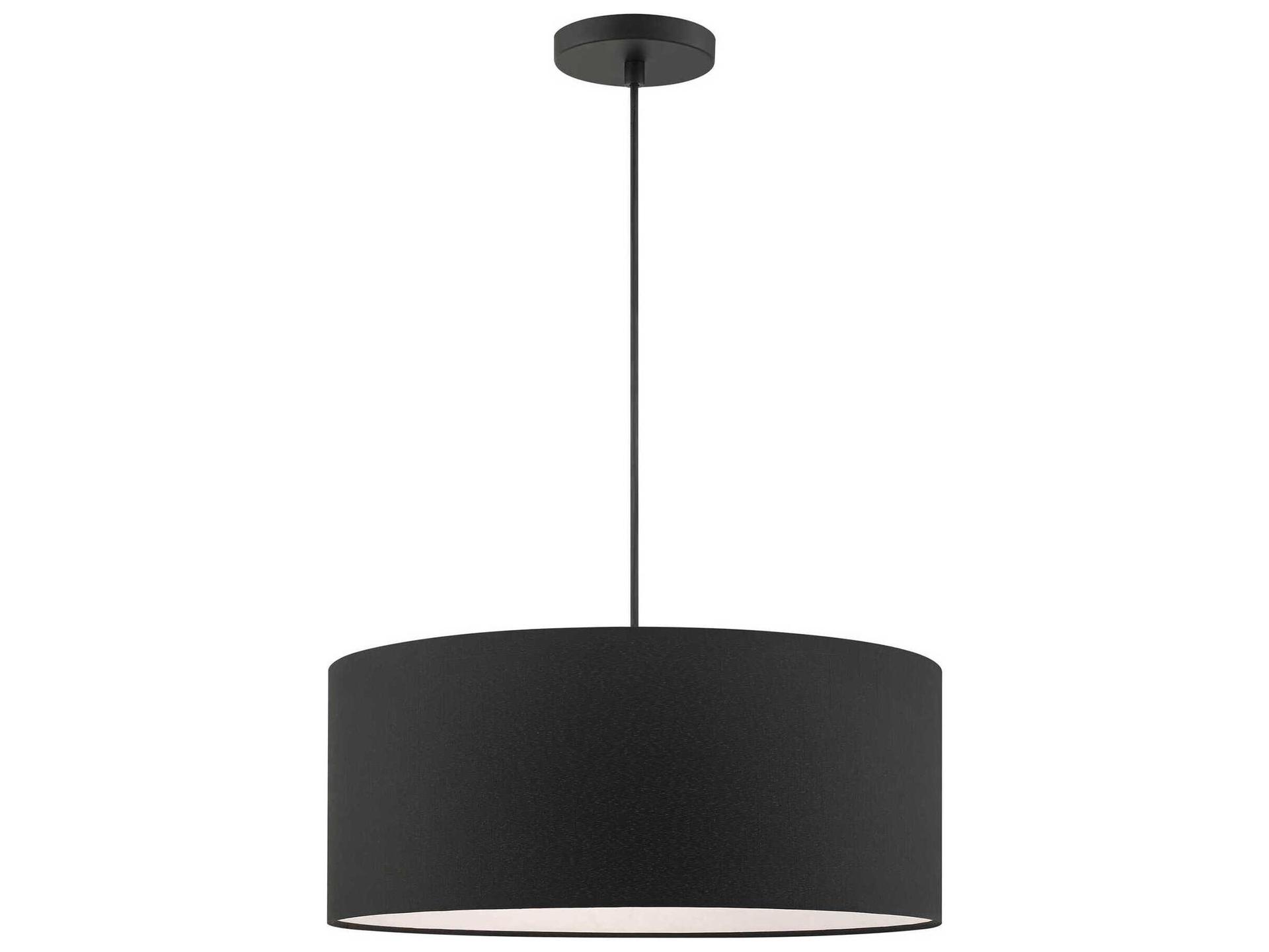 Bainbridge 3-Light Drum Pendant Light in Black with Fabric Shade