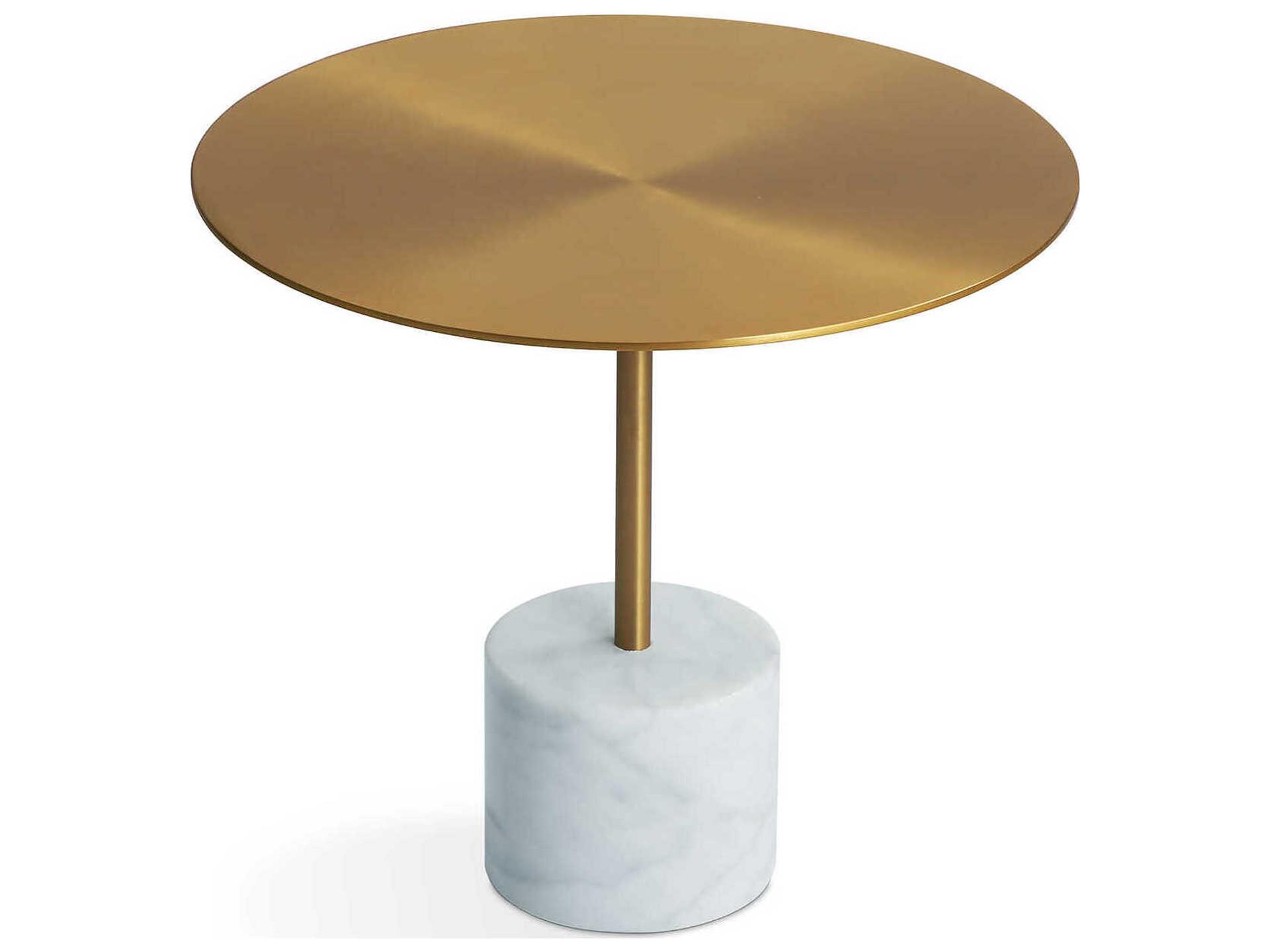 Circulo Round Metal Antique Brass White End Table
