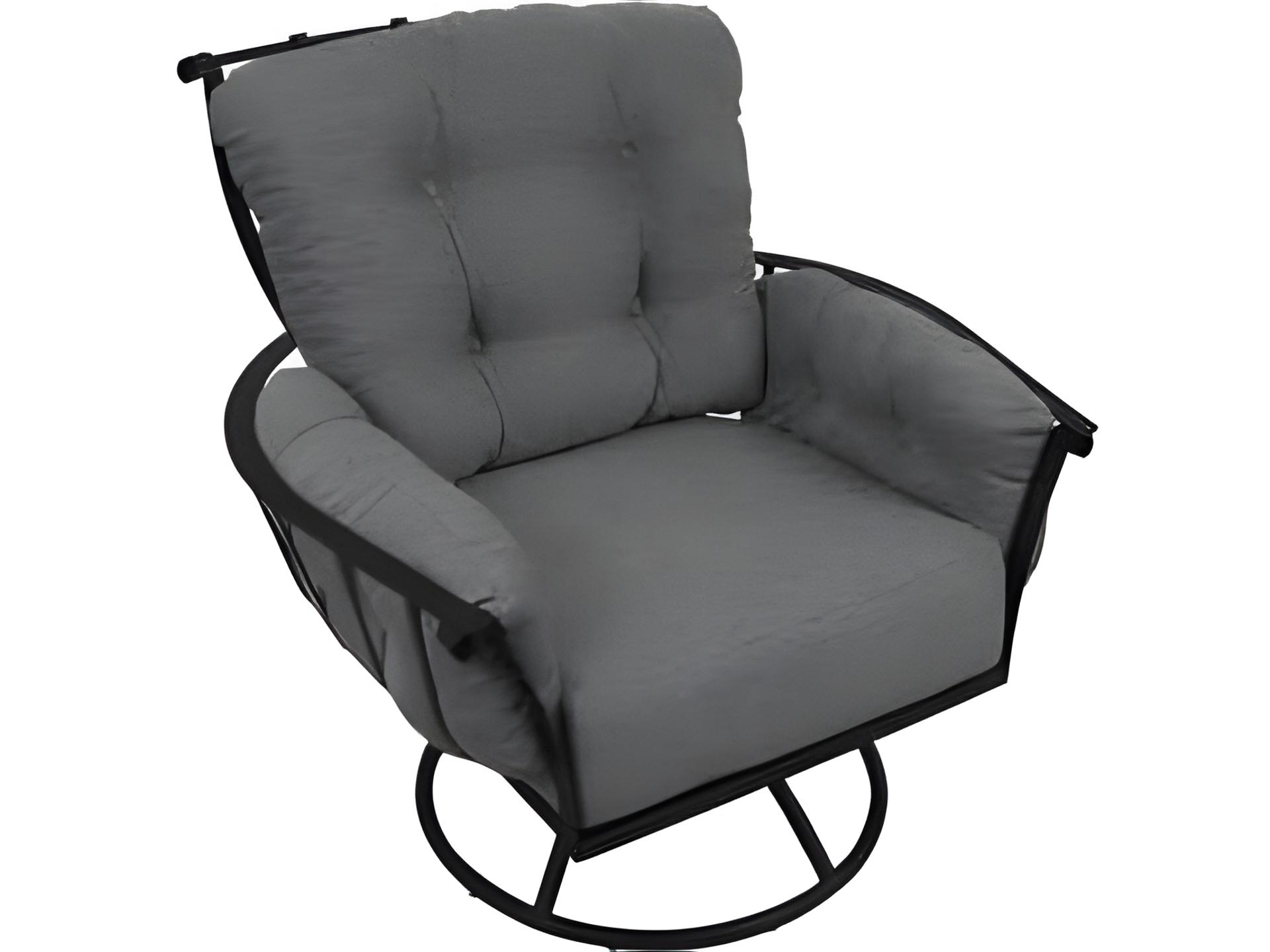 Vinings Wrought Iron Swivel Rocker Outdoor Lounge Chair with Cushions