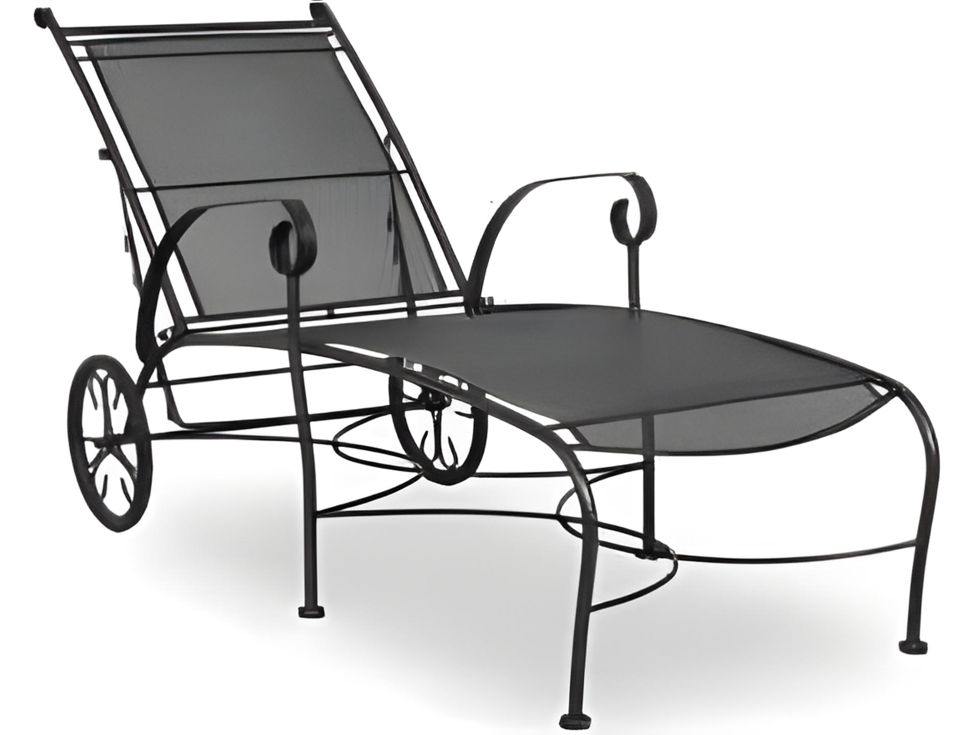 Alexandria Wrought Iron Outdoor Chaise Lounge with Curled Arms