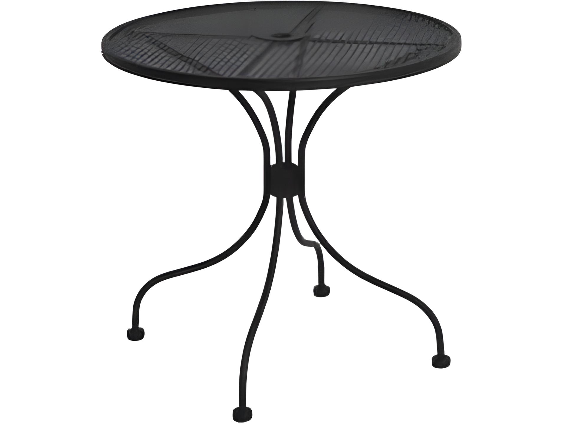 Mesh Wrought Iron 30-Inch Round Outdoor Bistro Table with Umbrella Hole